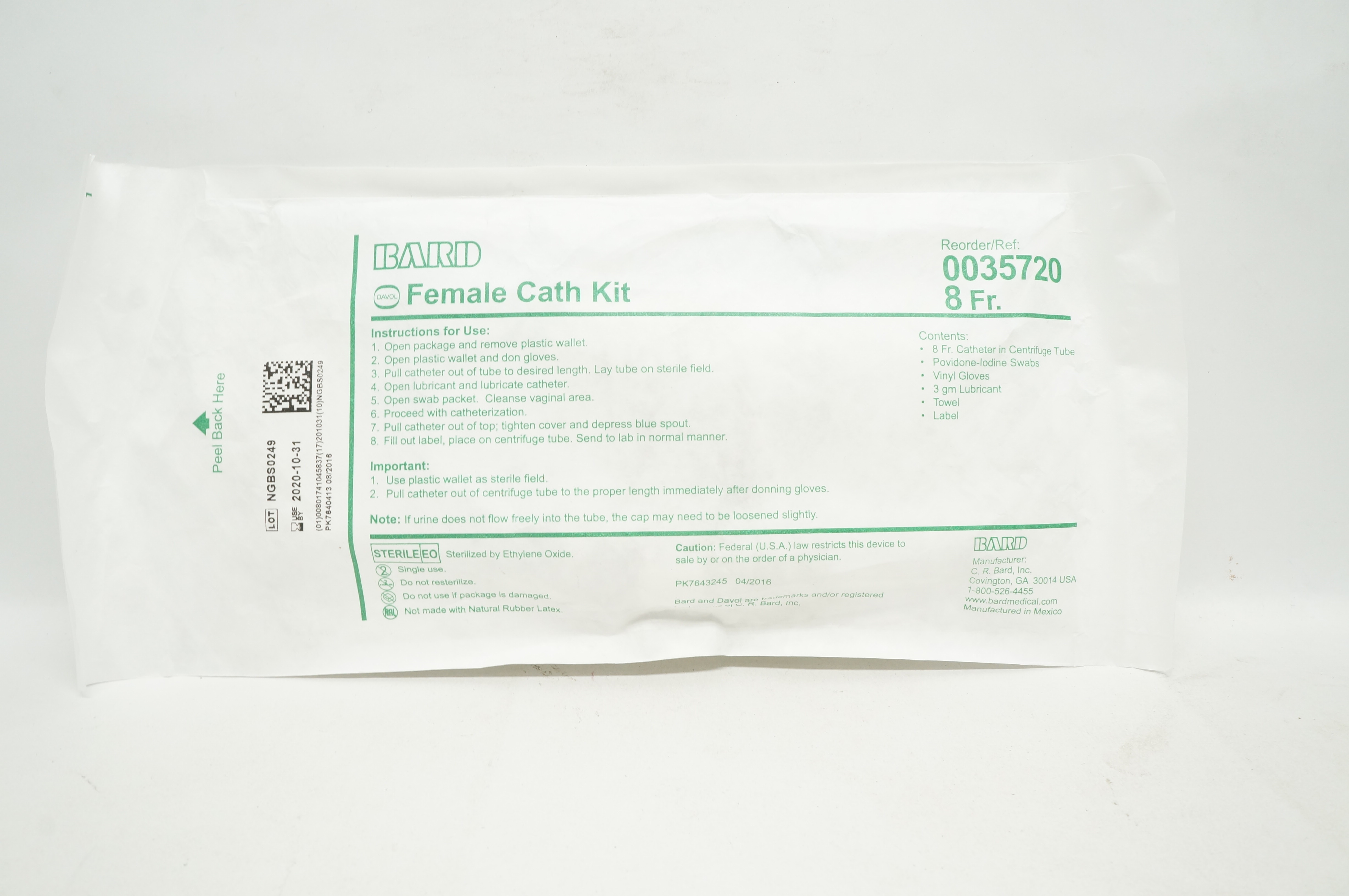 Bard 0035720 Female Cath. Kit 8Fr. (x)
