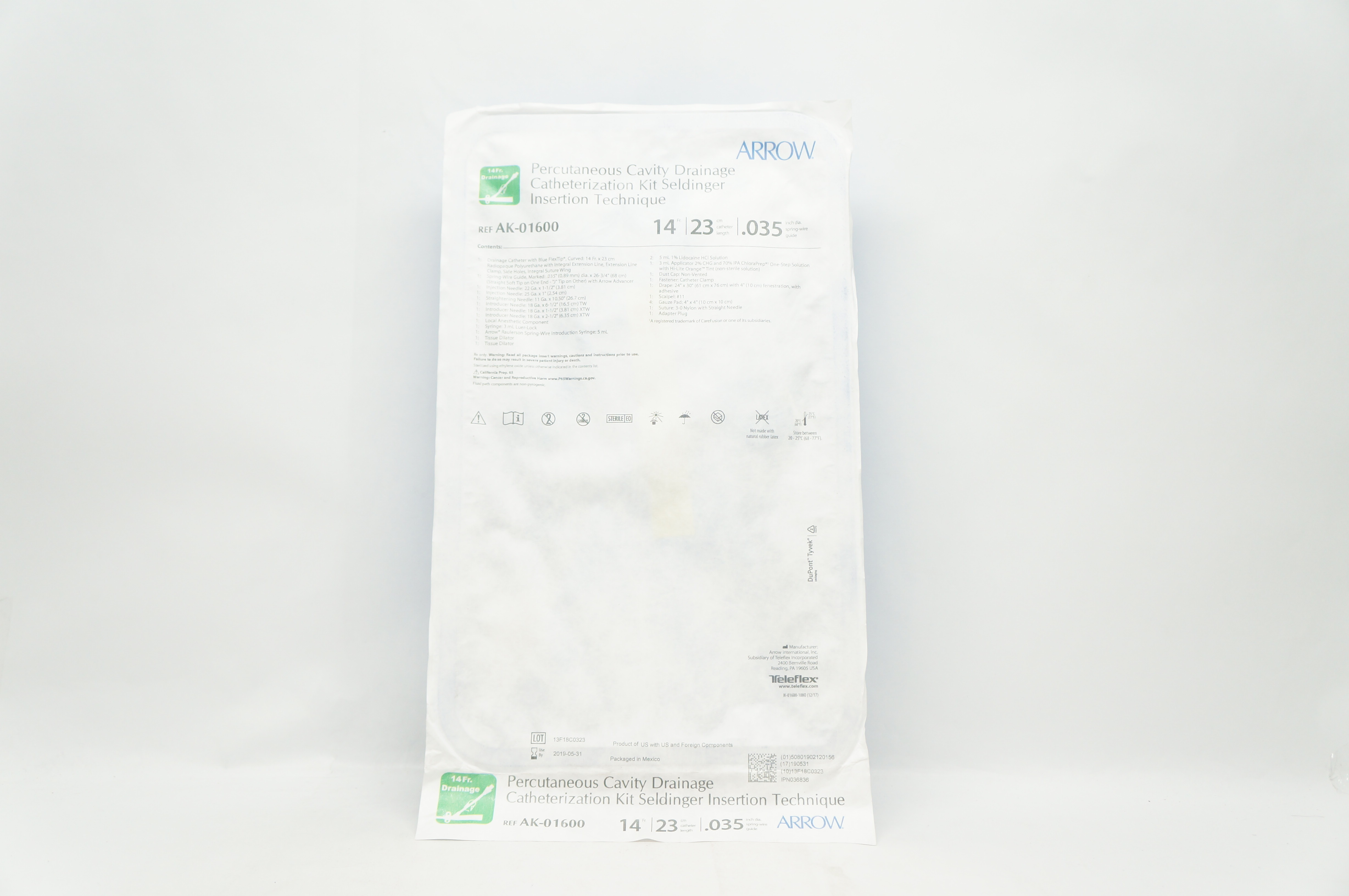 Arrow AK01600 Percutaneous Cavity Drainage Catheterization Kit 14Fr x