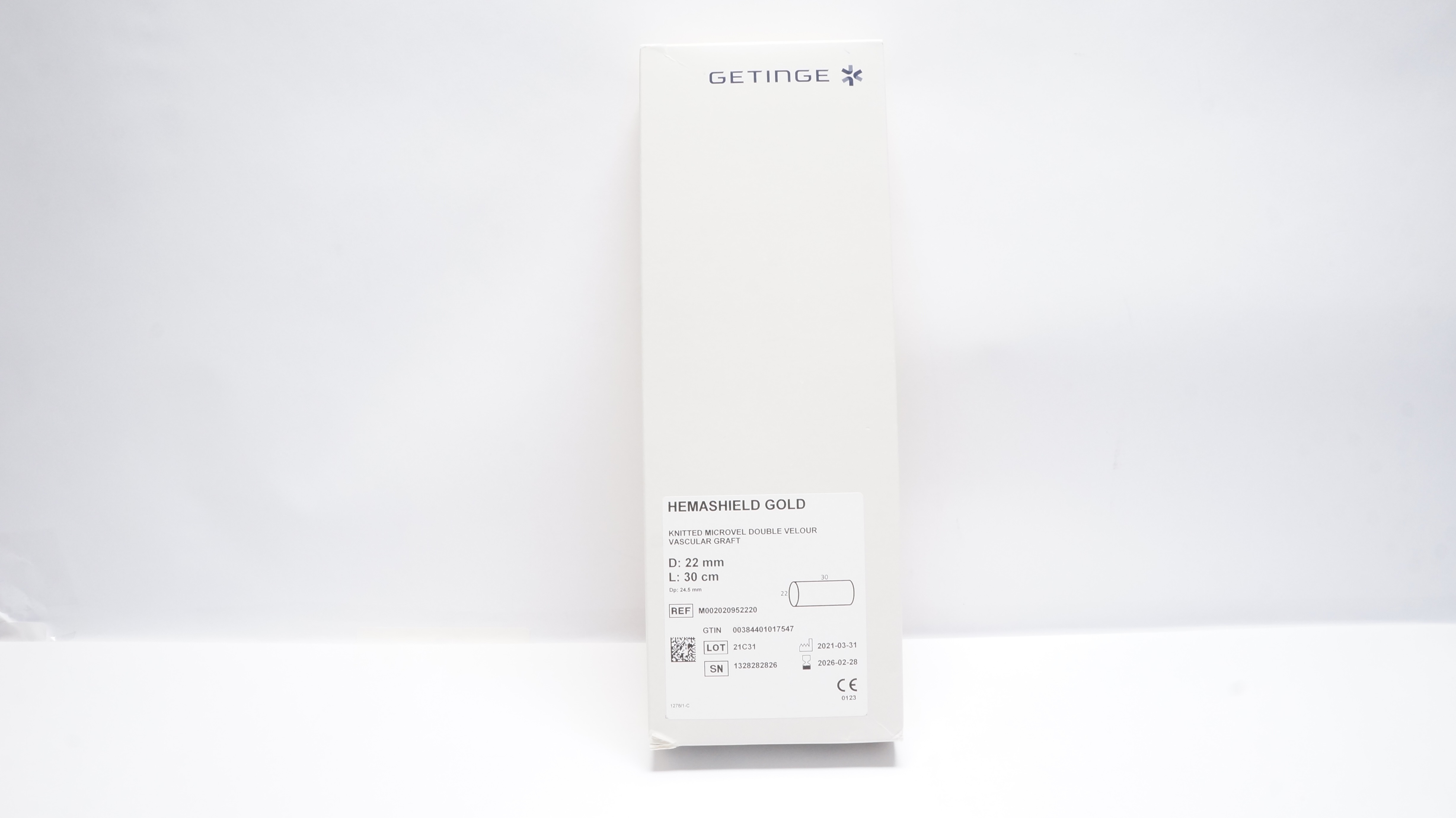 Getinge M002020952220 Hemshield Gold Knitted Microvel Dbl Velour Vascular Graft