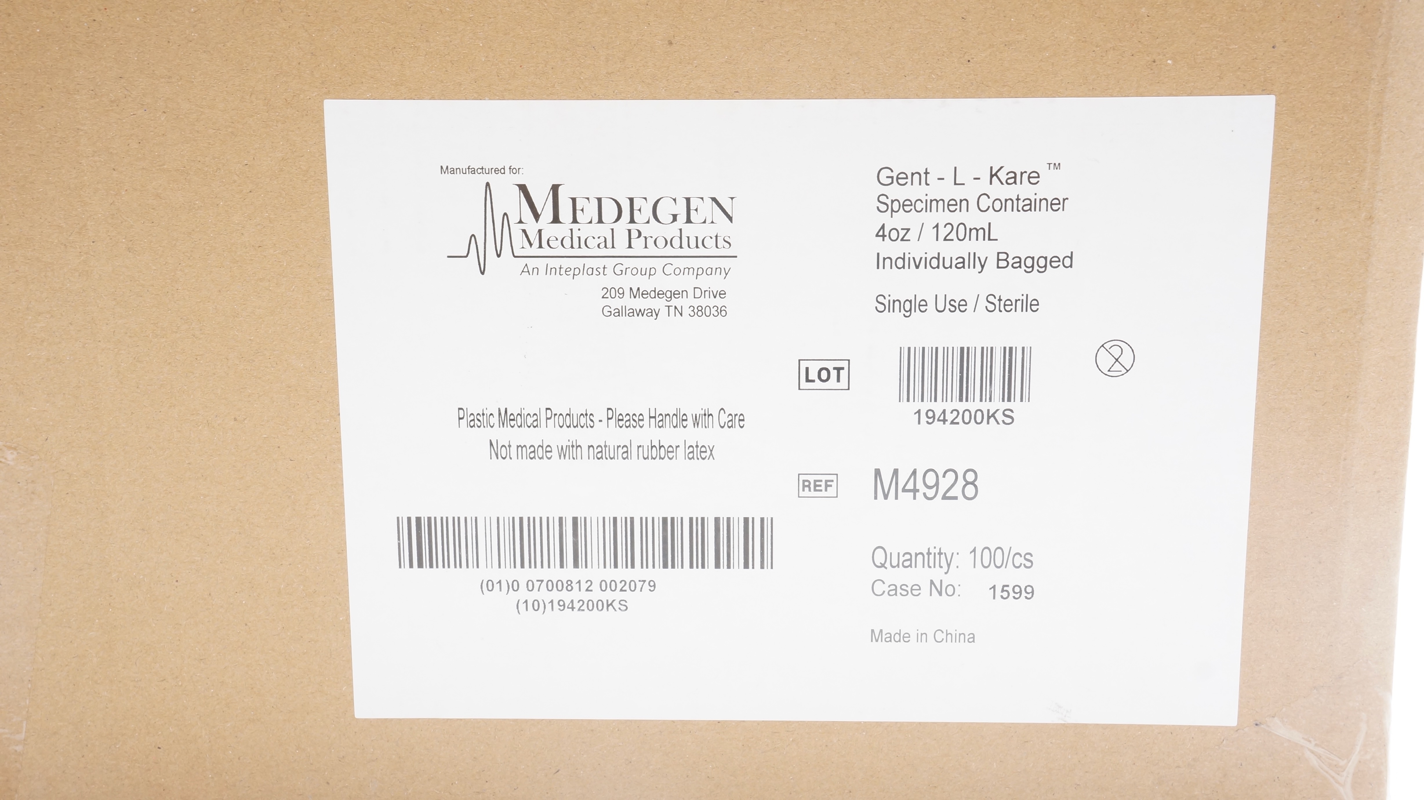 Medegen Medical M4928 GentLKare Specimen Container with LID 4.0oz