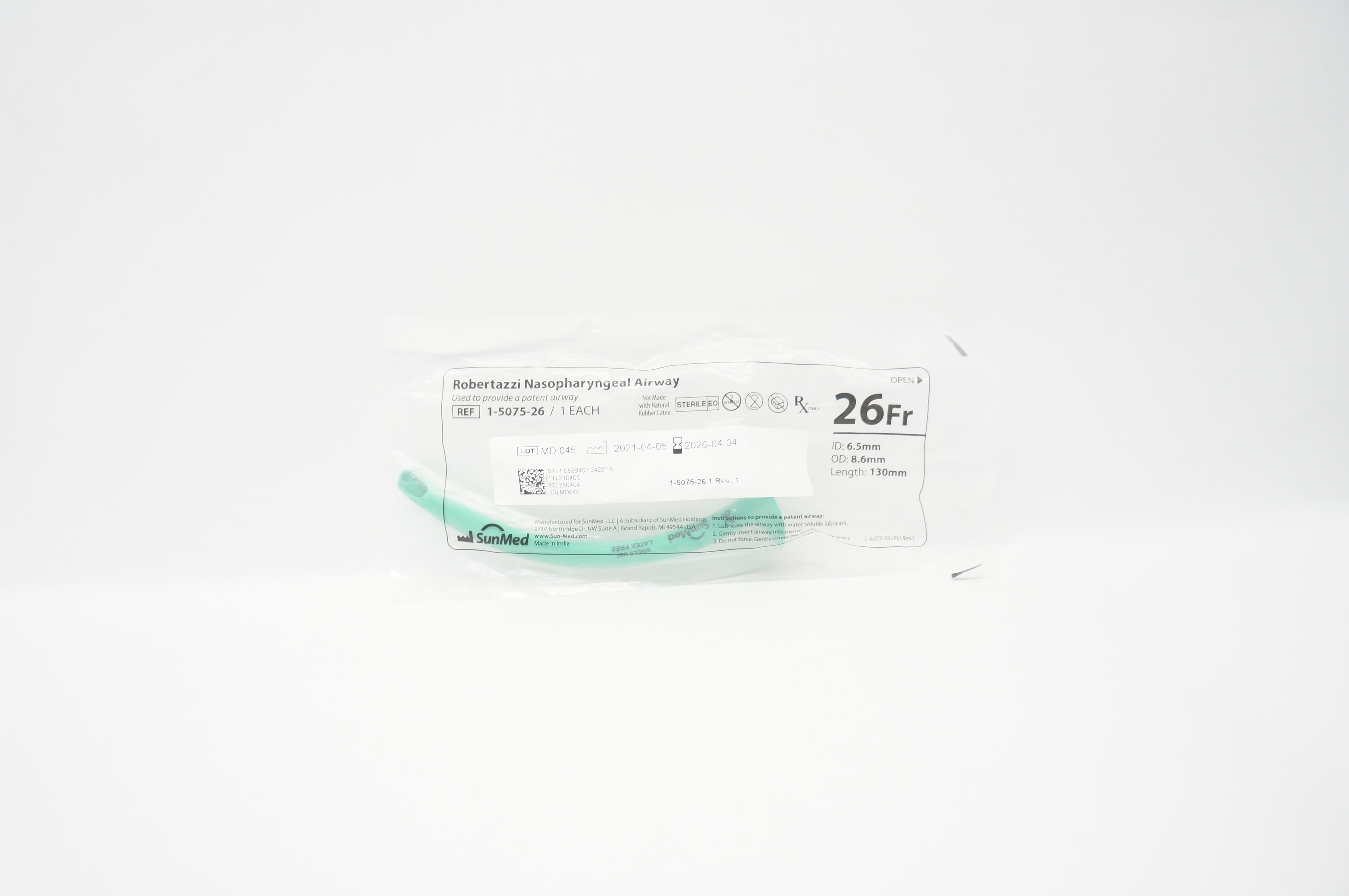 SunMed 1-5075-26 Robertazzi Nasopharyngeal Airway 26Fr