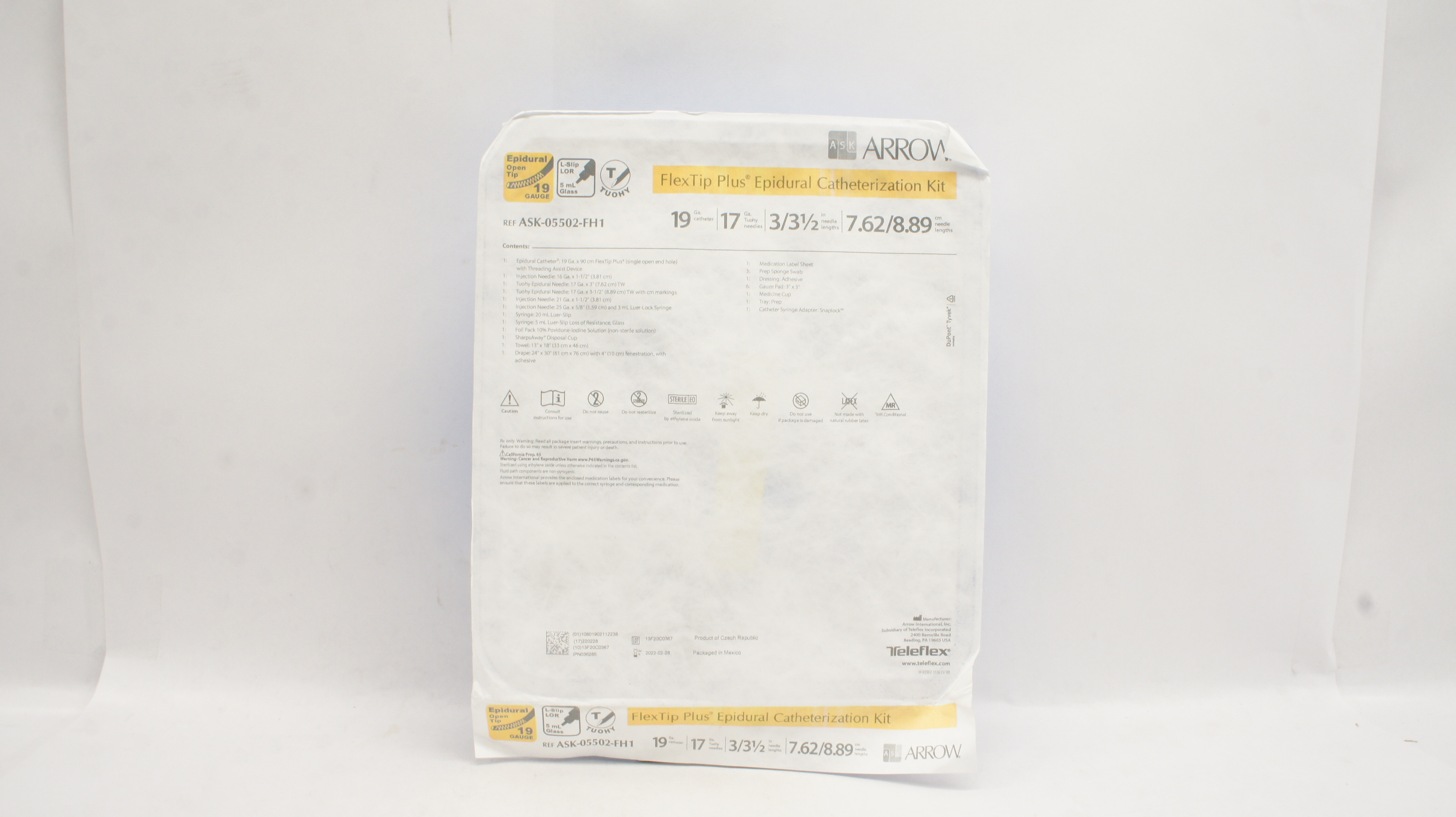 Arrow ASK-05502-FH1 Teleflex FlexTip Plus Epidural Cath. Kit 19Ga x 8.89cm (x)