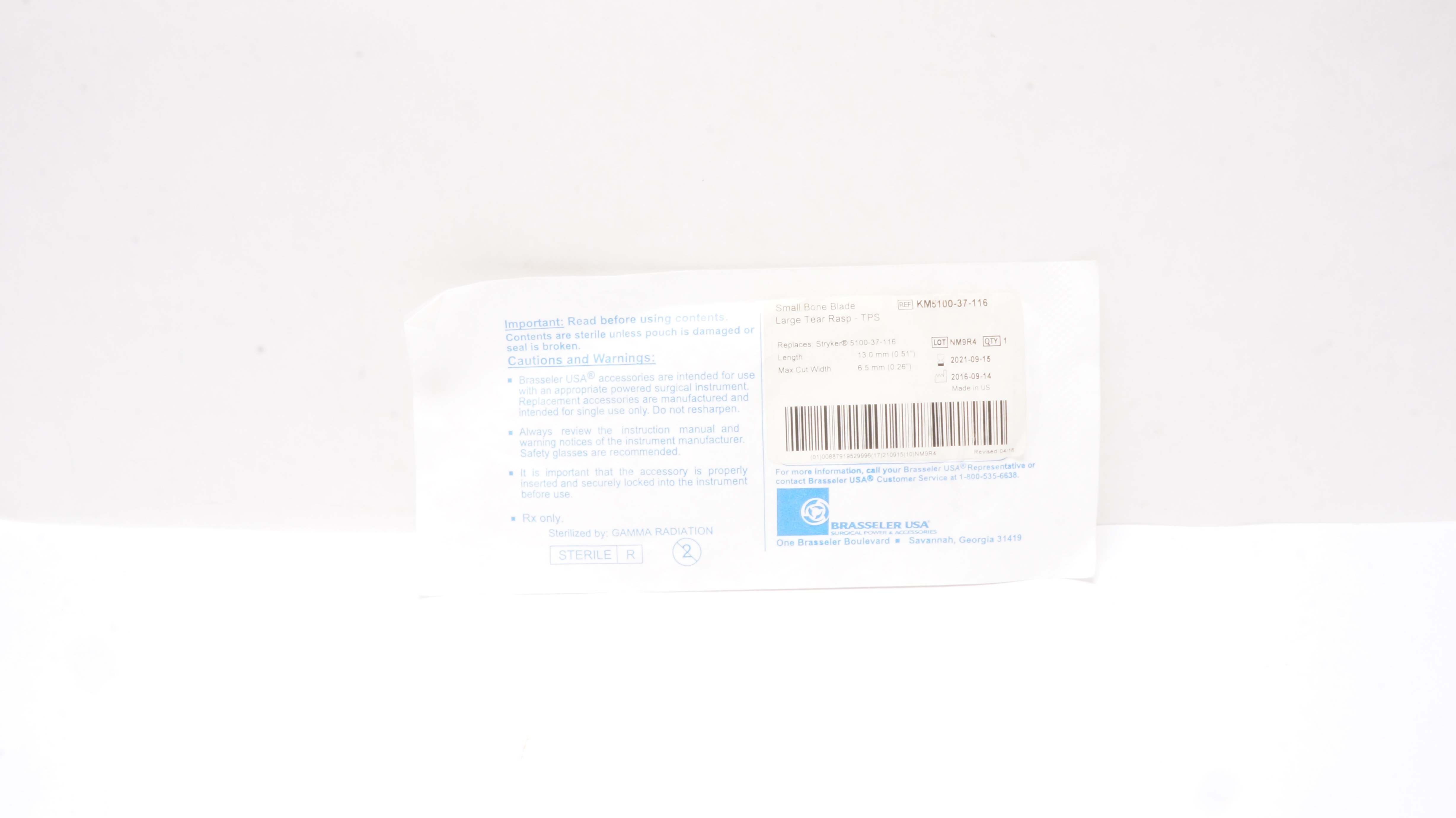 Brasseler KM5100-37-116 Small Bone Blade Large Tear Rasp - TPS 0.51in (x)