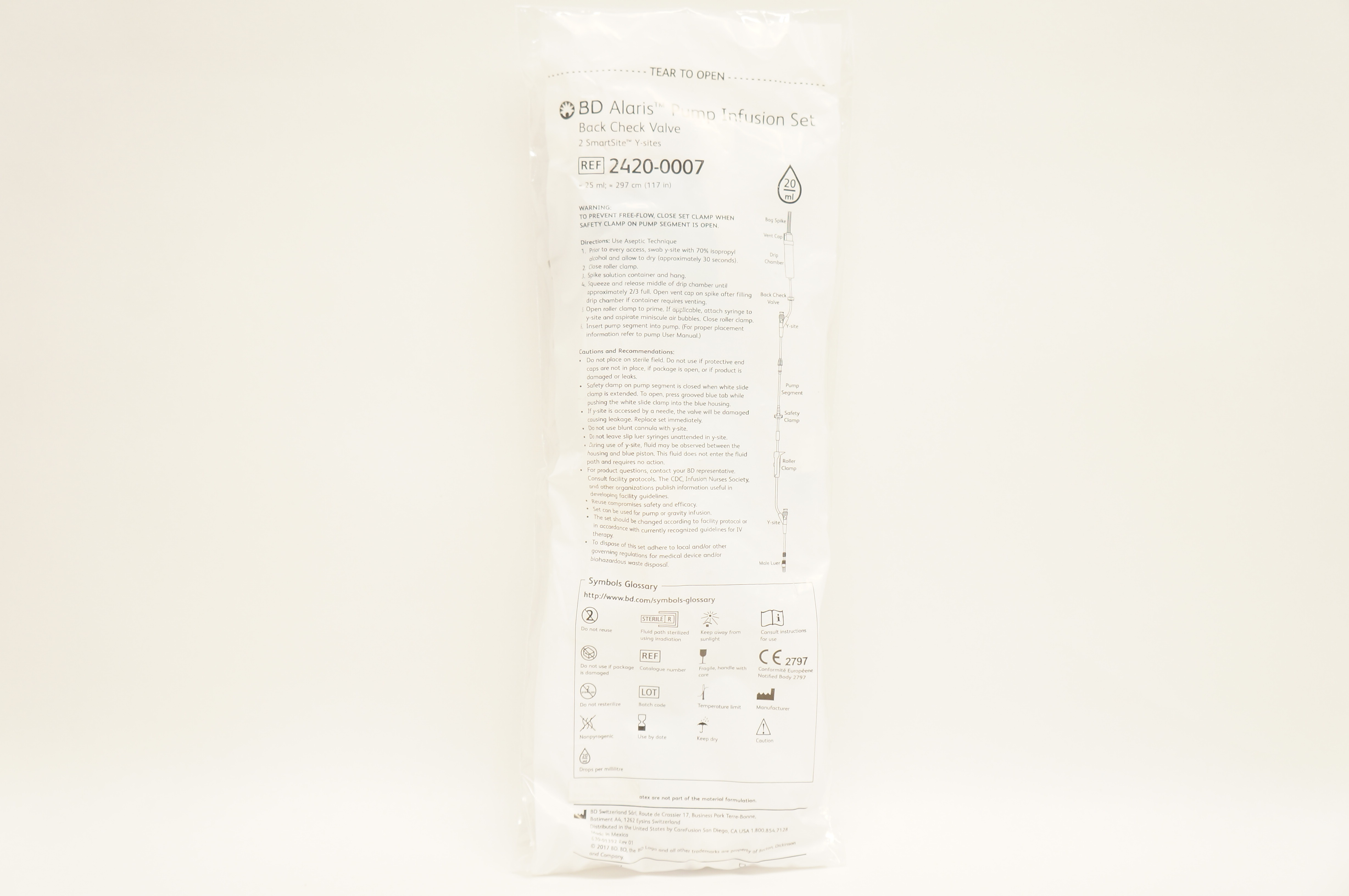 BD 2420-0007 Alaris Pump Infusion Set Back Check Valve 117 inch x 20ml