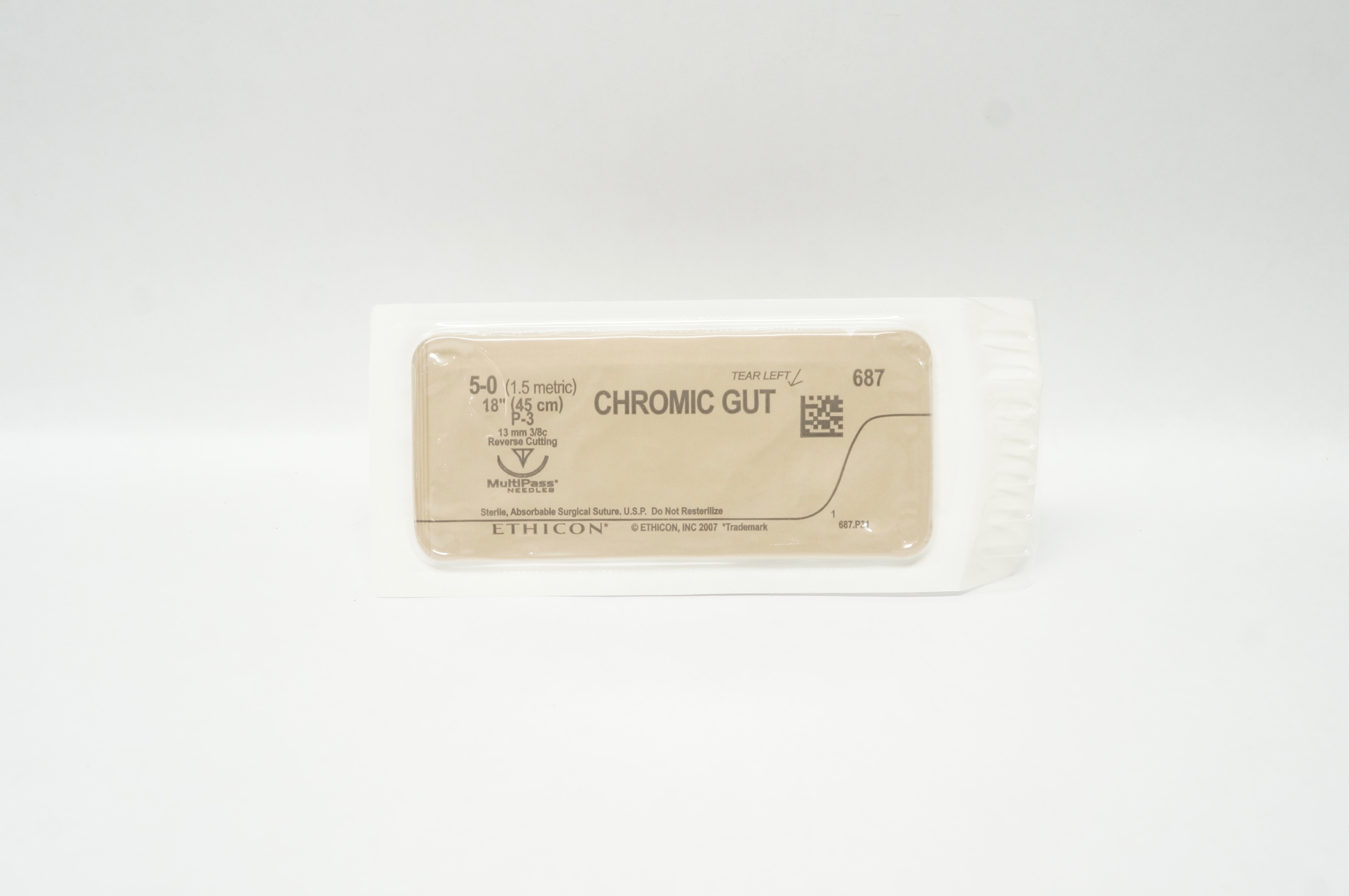 Ethicon 687 5-0 CHROMIC GUT  P-3, 13mm 3/8c Reverse Cutting, 18inch (x)
