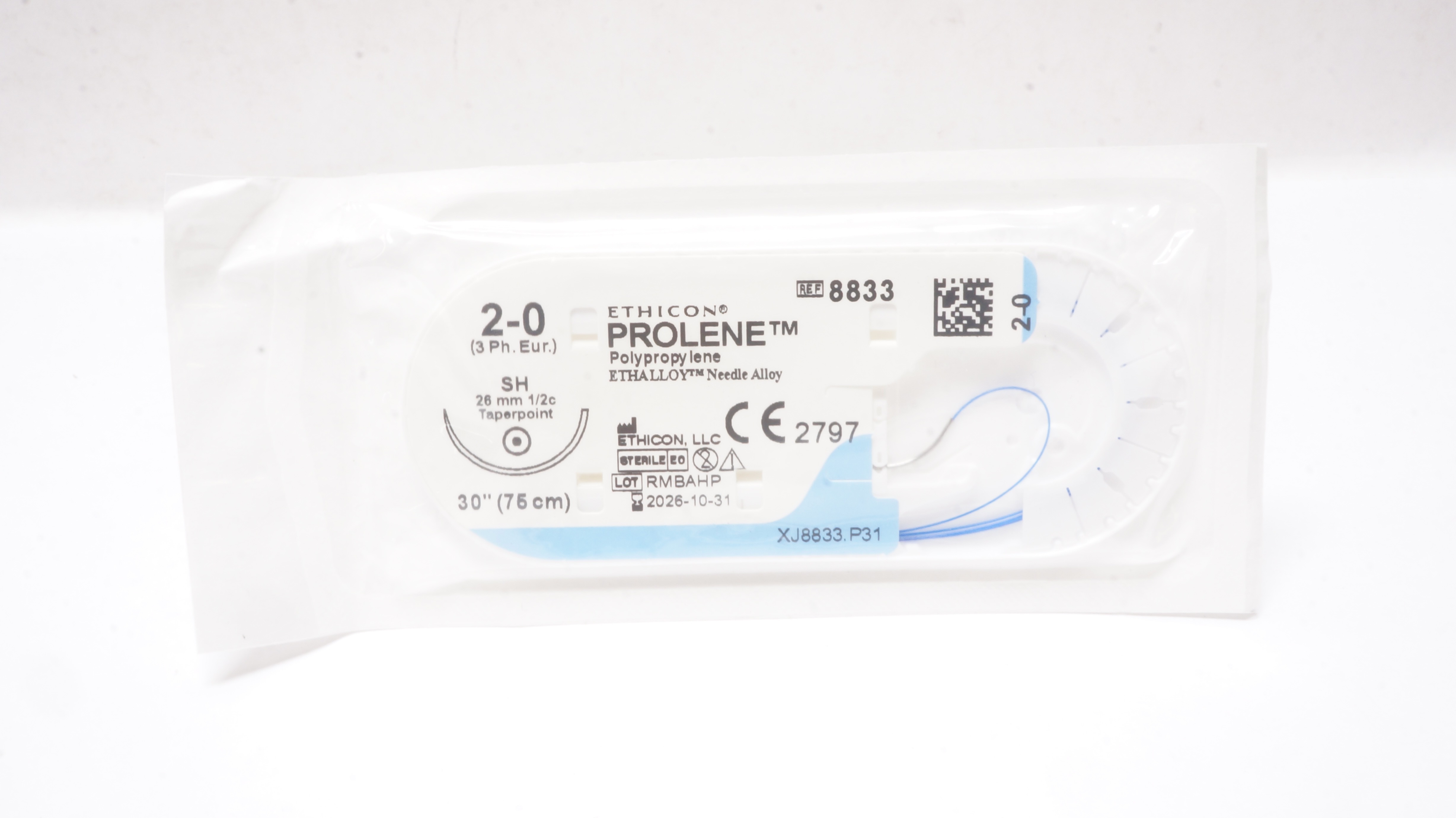 Ethicon 8833 2-0 PROLENE Polypropylene, SH 26mm 1/2c Taperpoint, 30inch
