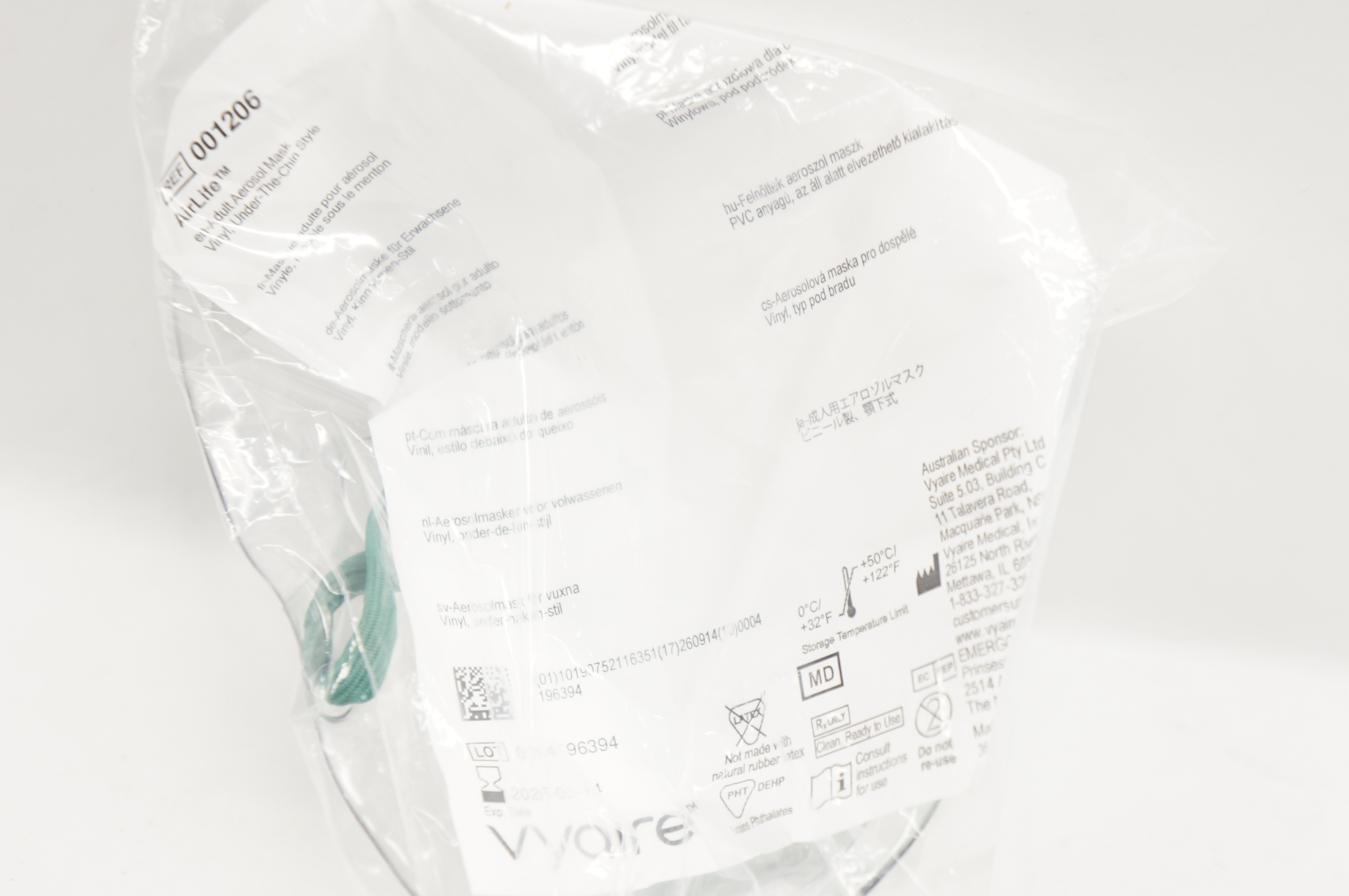 Vyaire 001206 AirLife Adult Aerosol Mask Vinyl Under-The-Chin Style