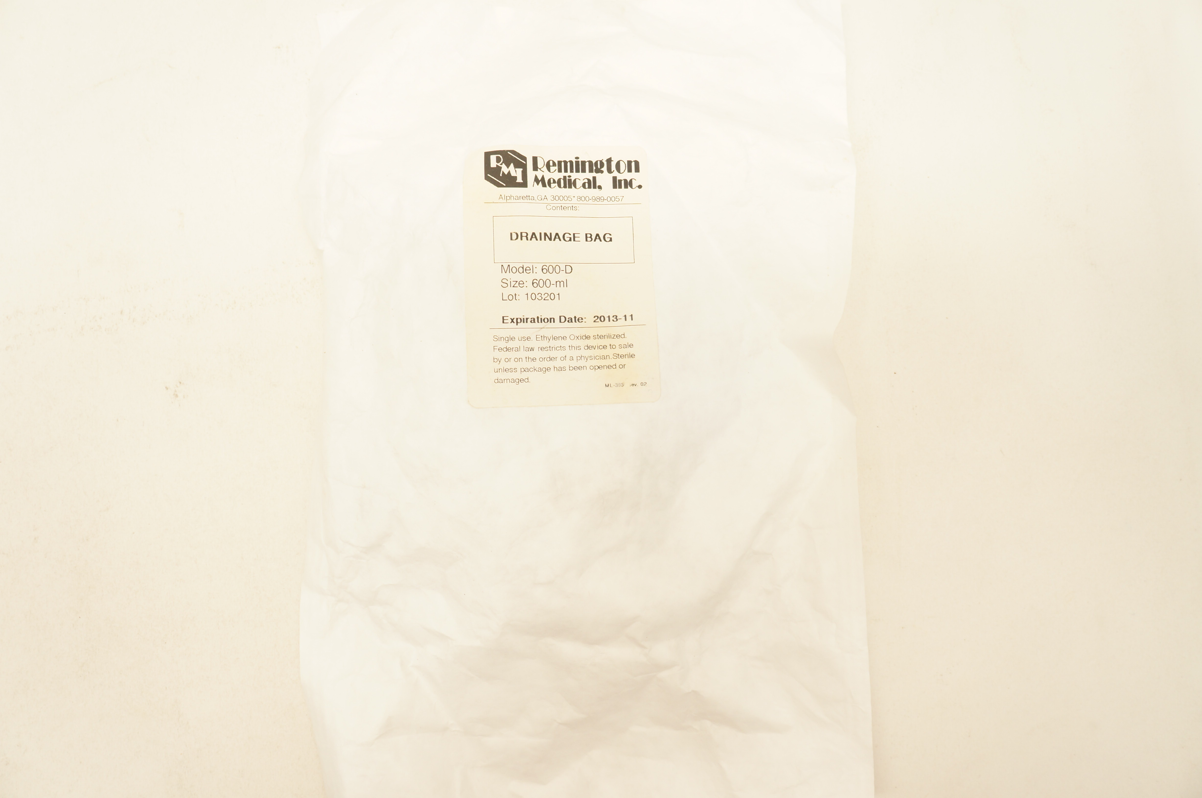 Remington Medical 600-D Drainage Bag 600ml (x)