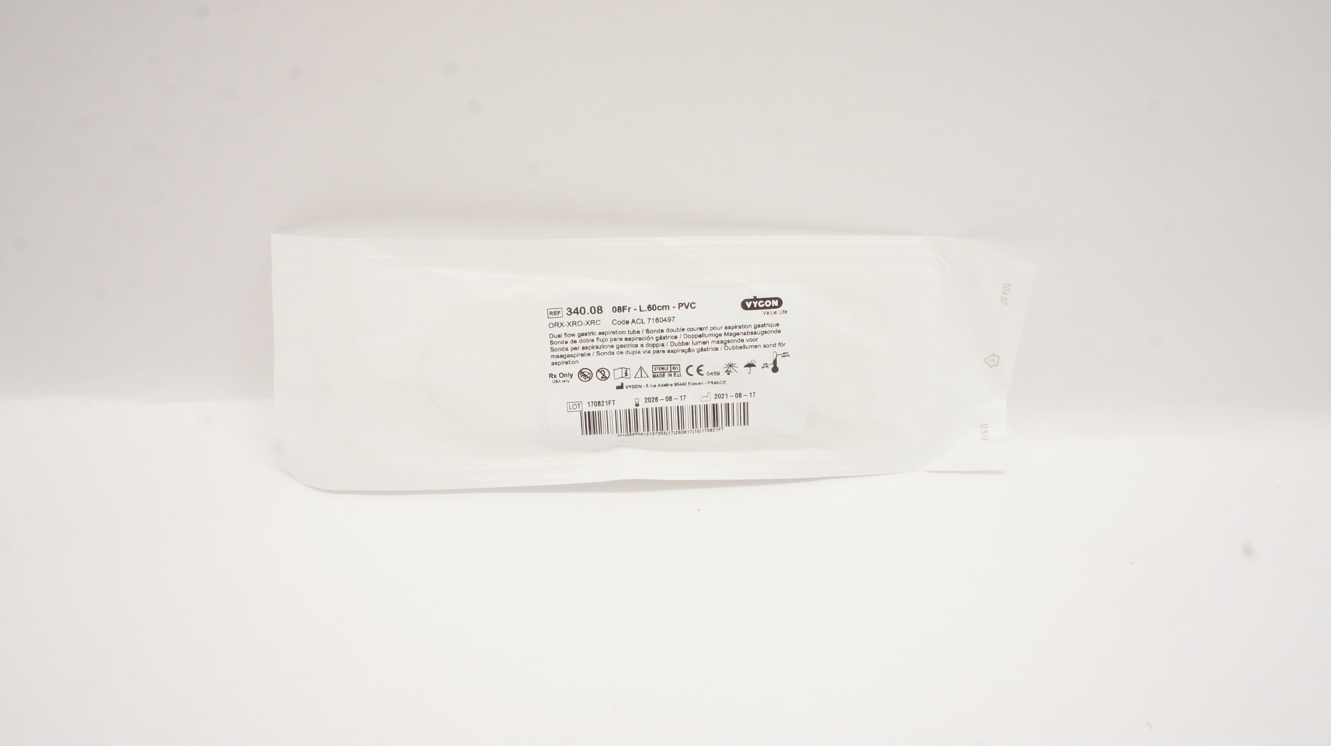 Vygon 340.08 Dual Flow Gastric Aspiration Tube PVC 08Fr x 60cm