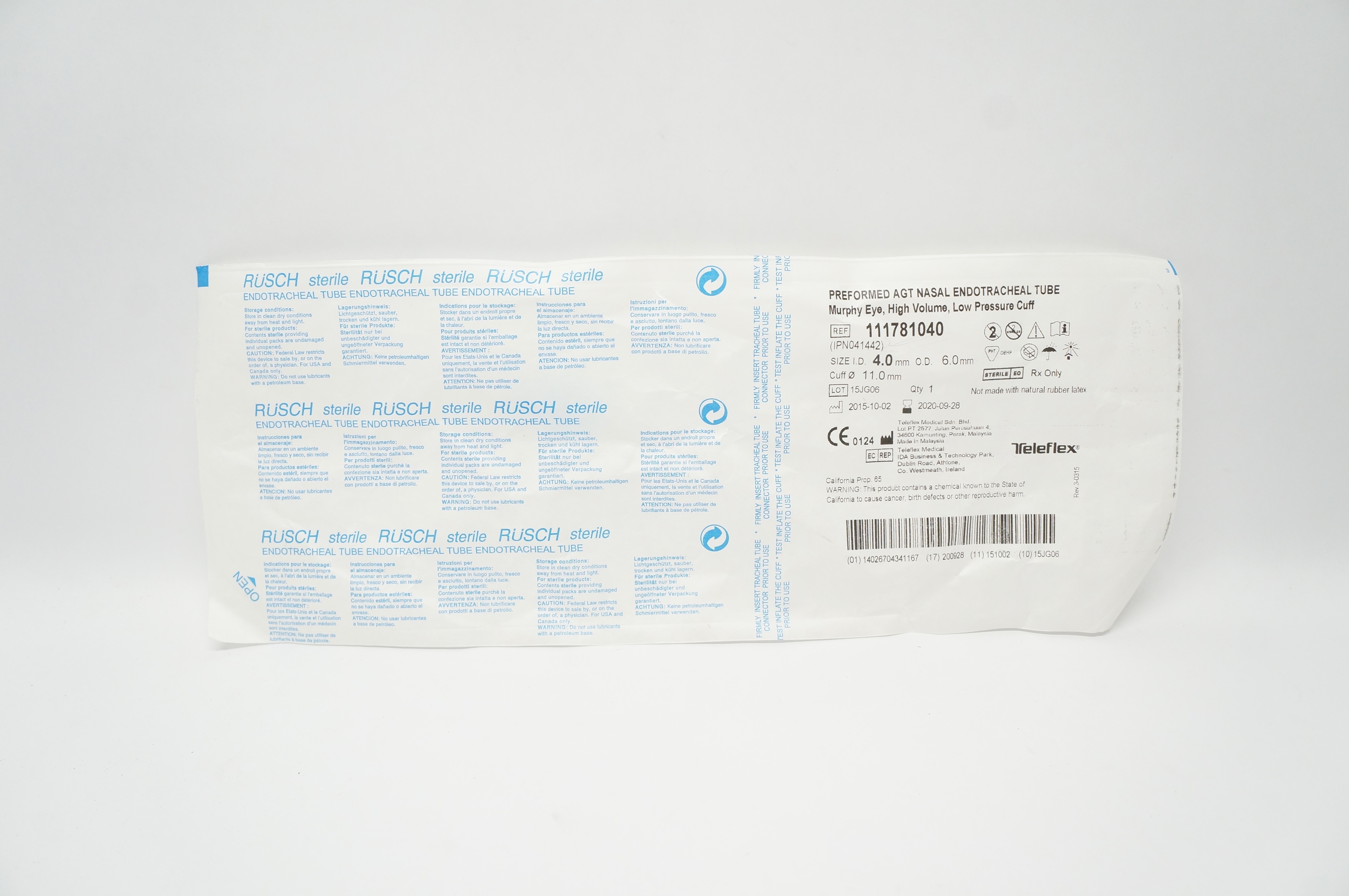Teleflex 111781040 Preformed Agt Nasal Endotracheal Tube 4 x 6 x 11mm (x)