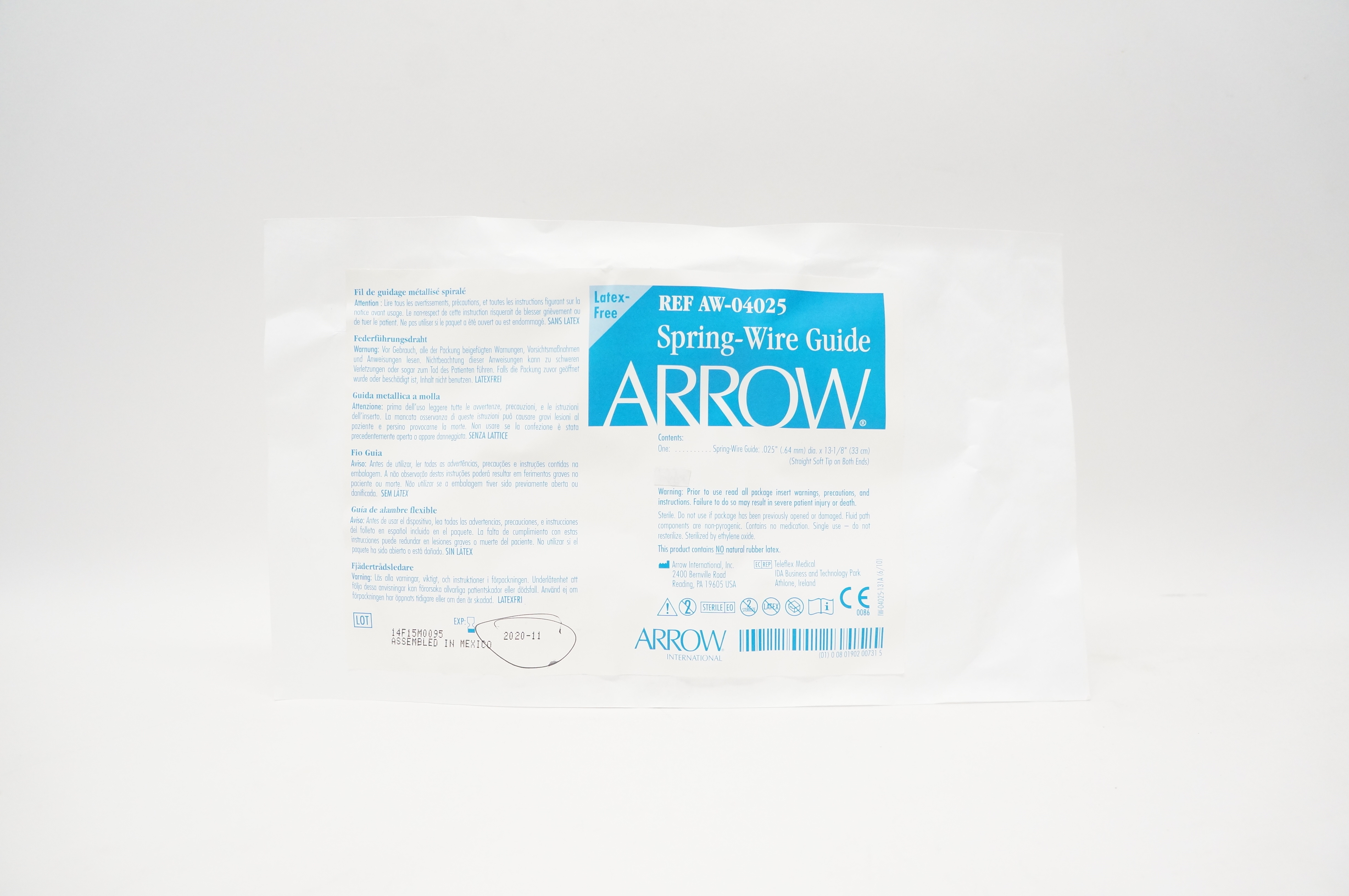 Arrow AW-04025 Spring-Wire Guide Straight Soft Tip 0.025inch x 13-1/8inch (x)