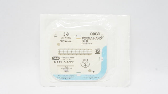 Ethicon C003D 3-0 Perma-Hand Silk Black Braided SH-1 22mm 1/2c Taper 18inch (x)