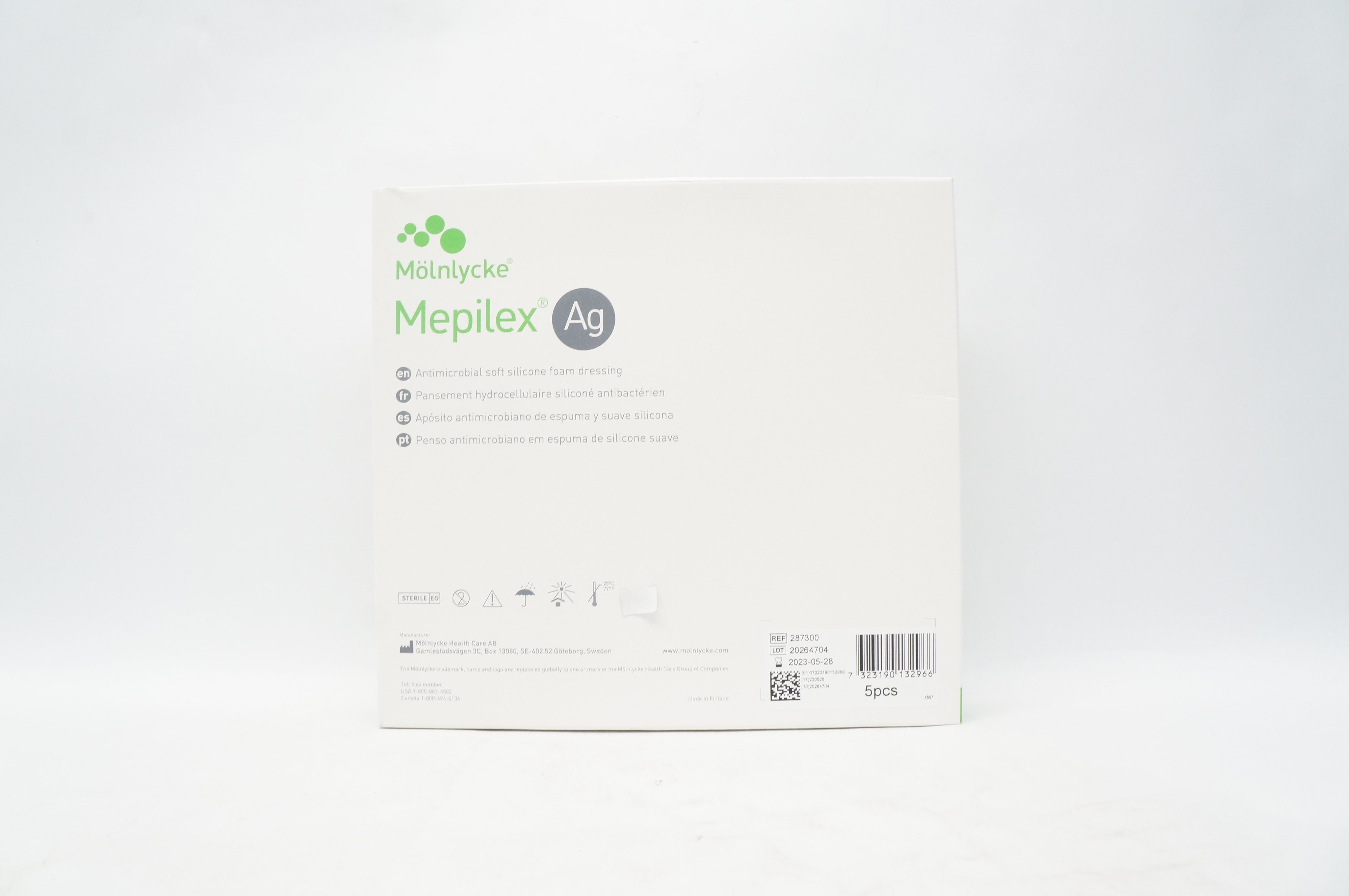 Molnlycke Healthcare 287300 Mepilex Ag with Safetac Technology 6x6in - Box of 4