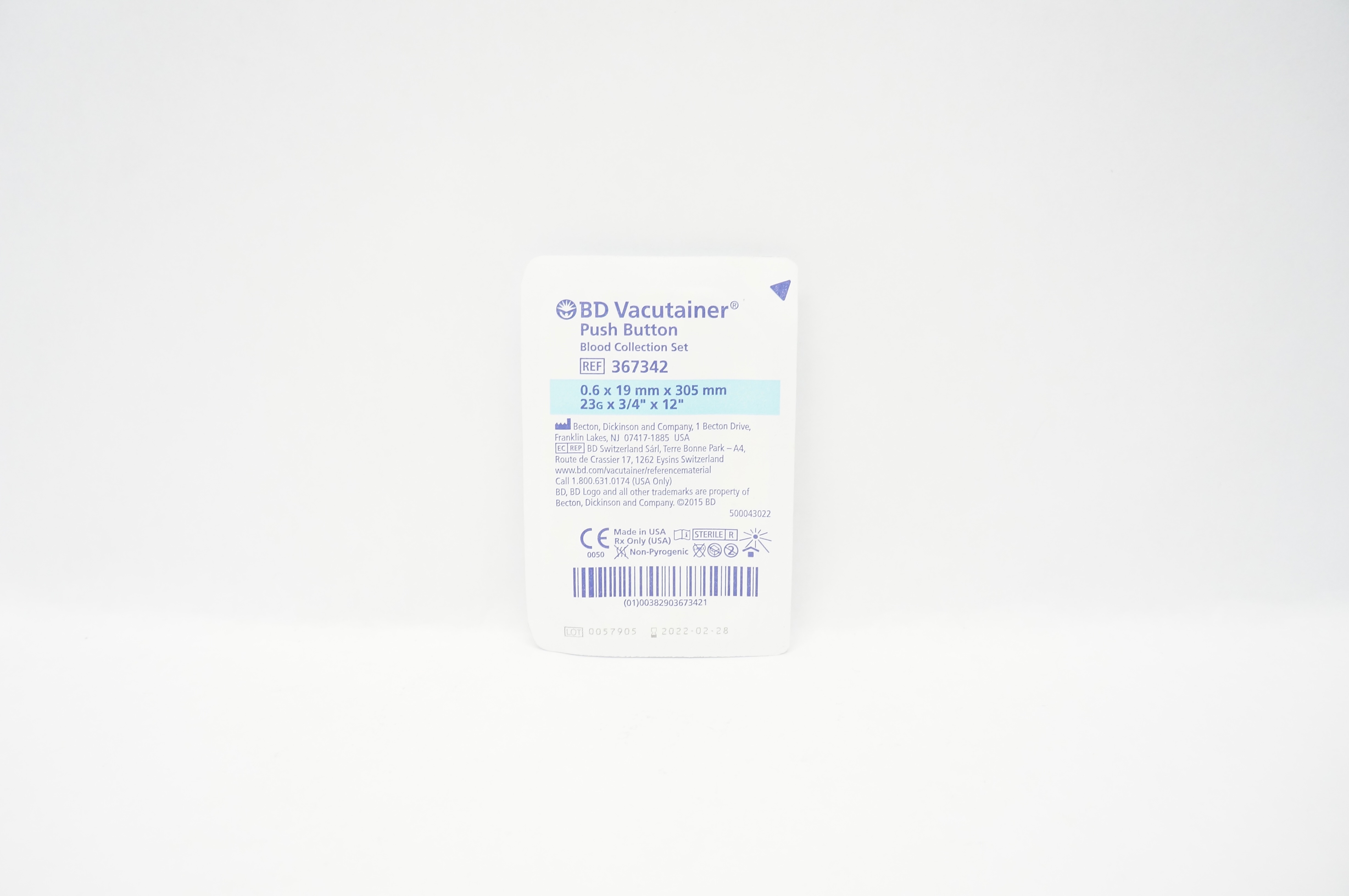 BD 367342 Vacutainer Push Button Blood Collection Set 23G x 3/4inch x 12inch (x)