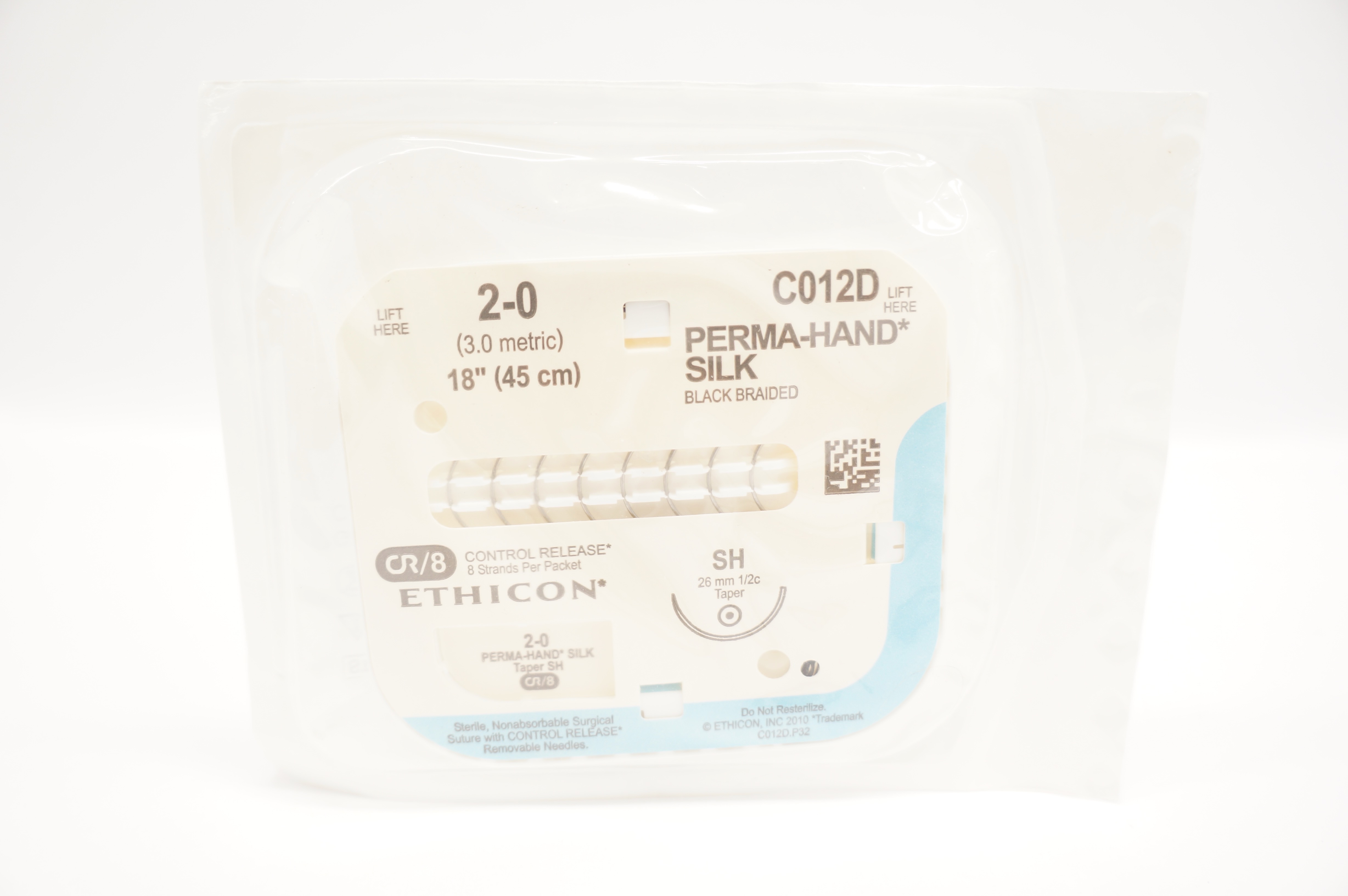 Ethicon C012D 2-0 Perma-Hand Silk Surgical Stre SH 26mm 1/2c Taper, 18inch (x)