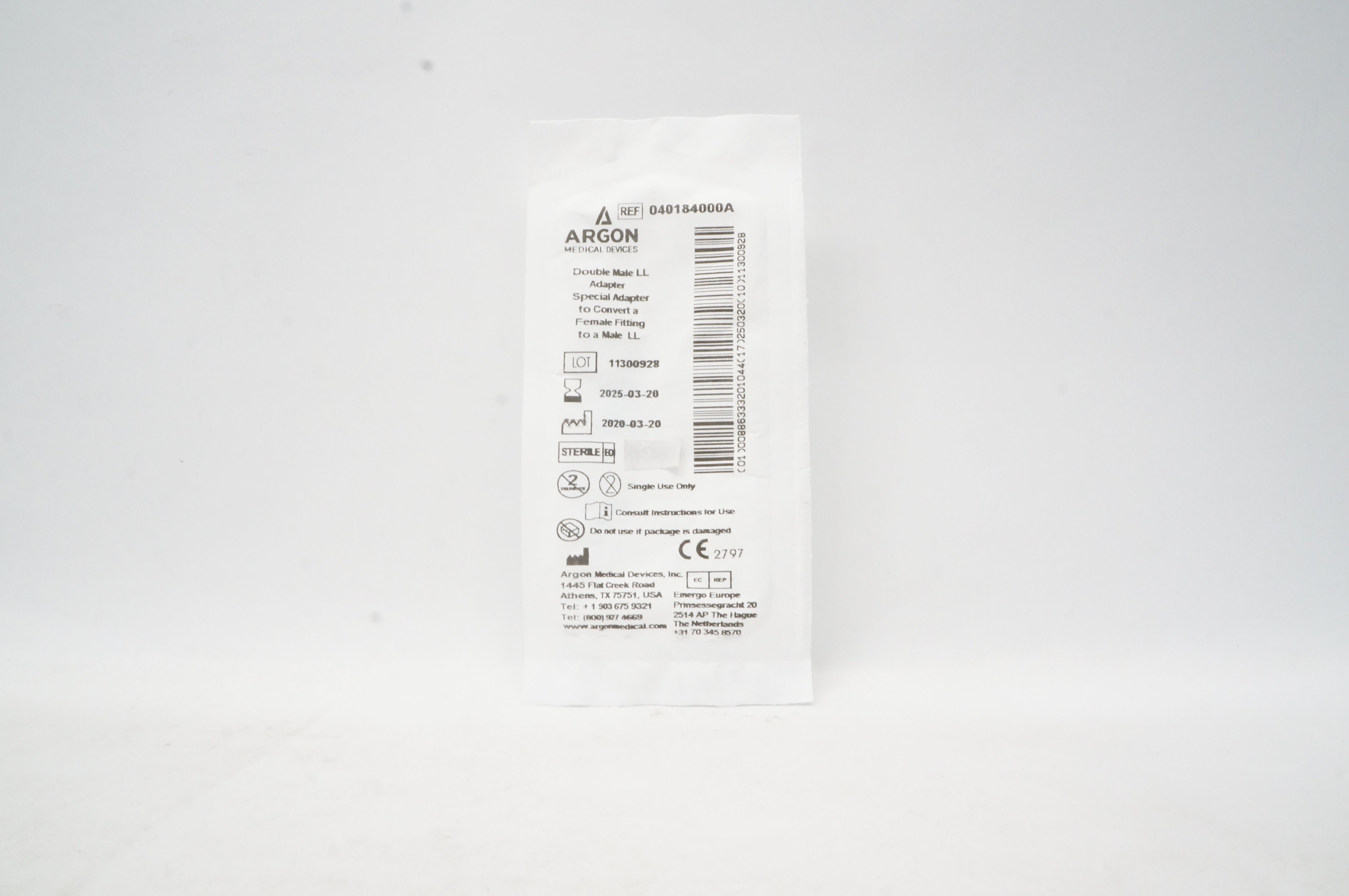 Argon 040184000A Double Male LL Adapter
