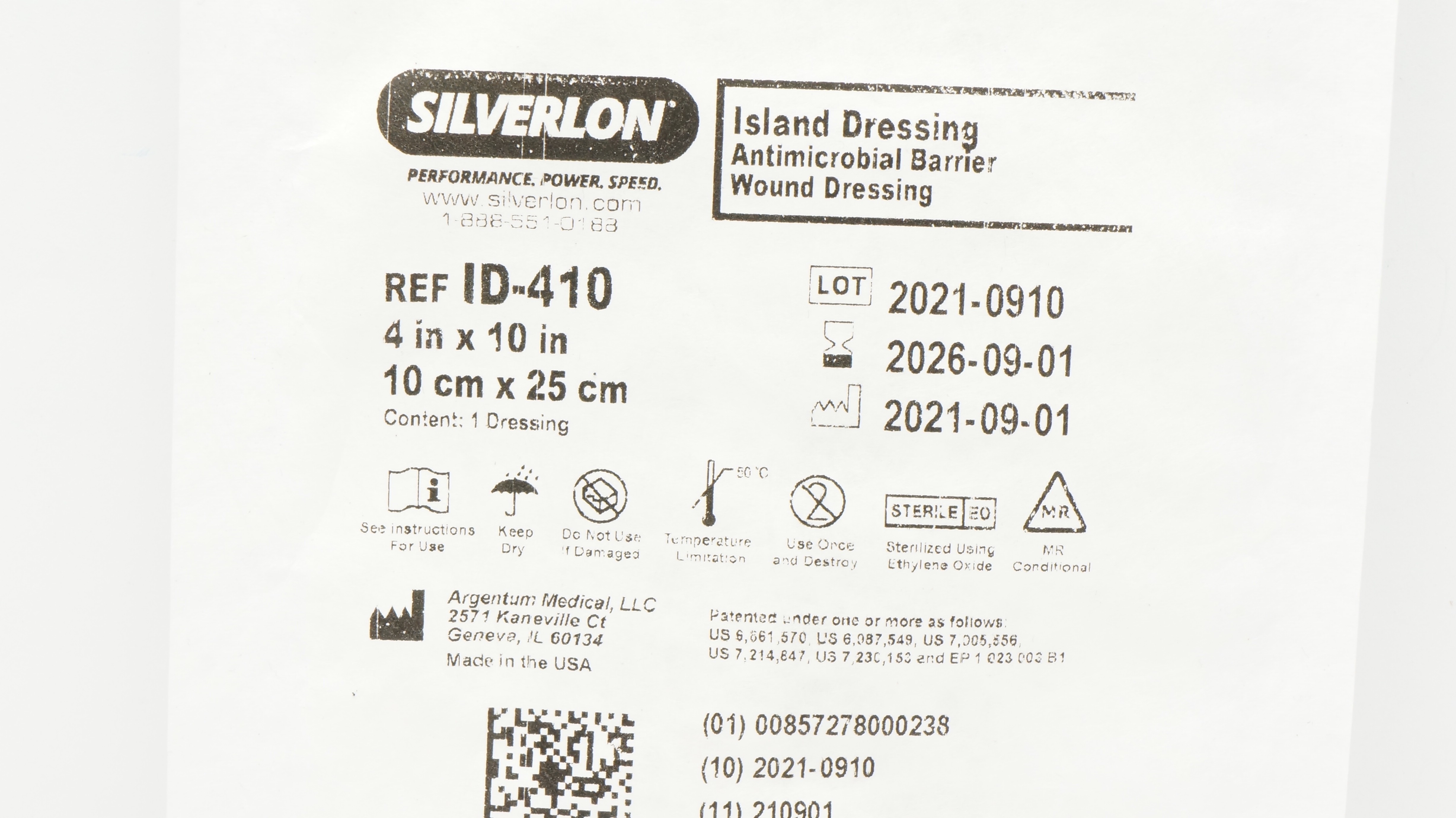 Argentum Medical ID-410Silverlon Antimicrobial Wound Dressing 4inch x 10inch