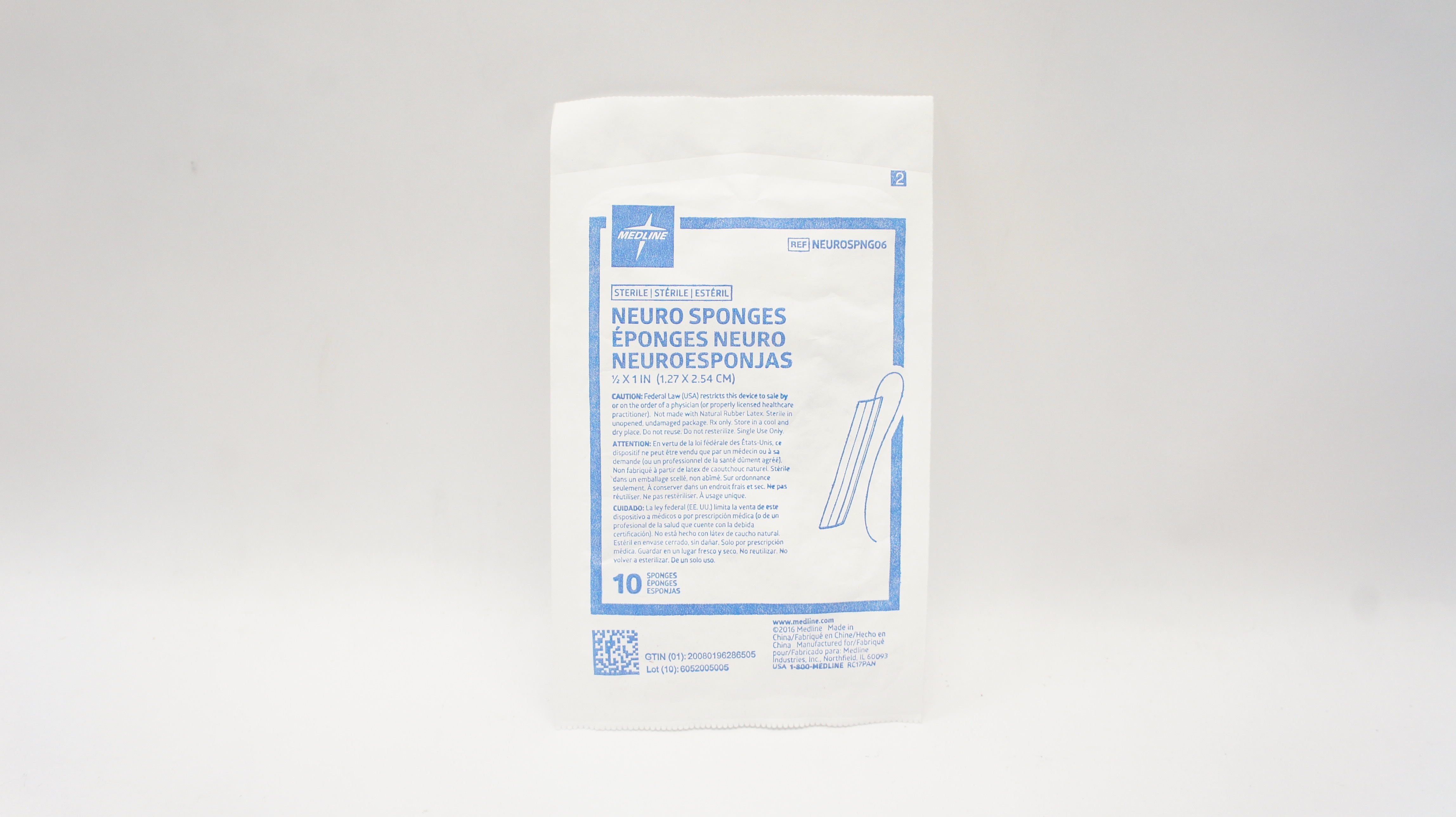 Medline NEUROSPNG06 Neuro Sponges 1/2inch x 1inch - Pack of 10