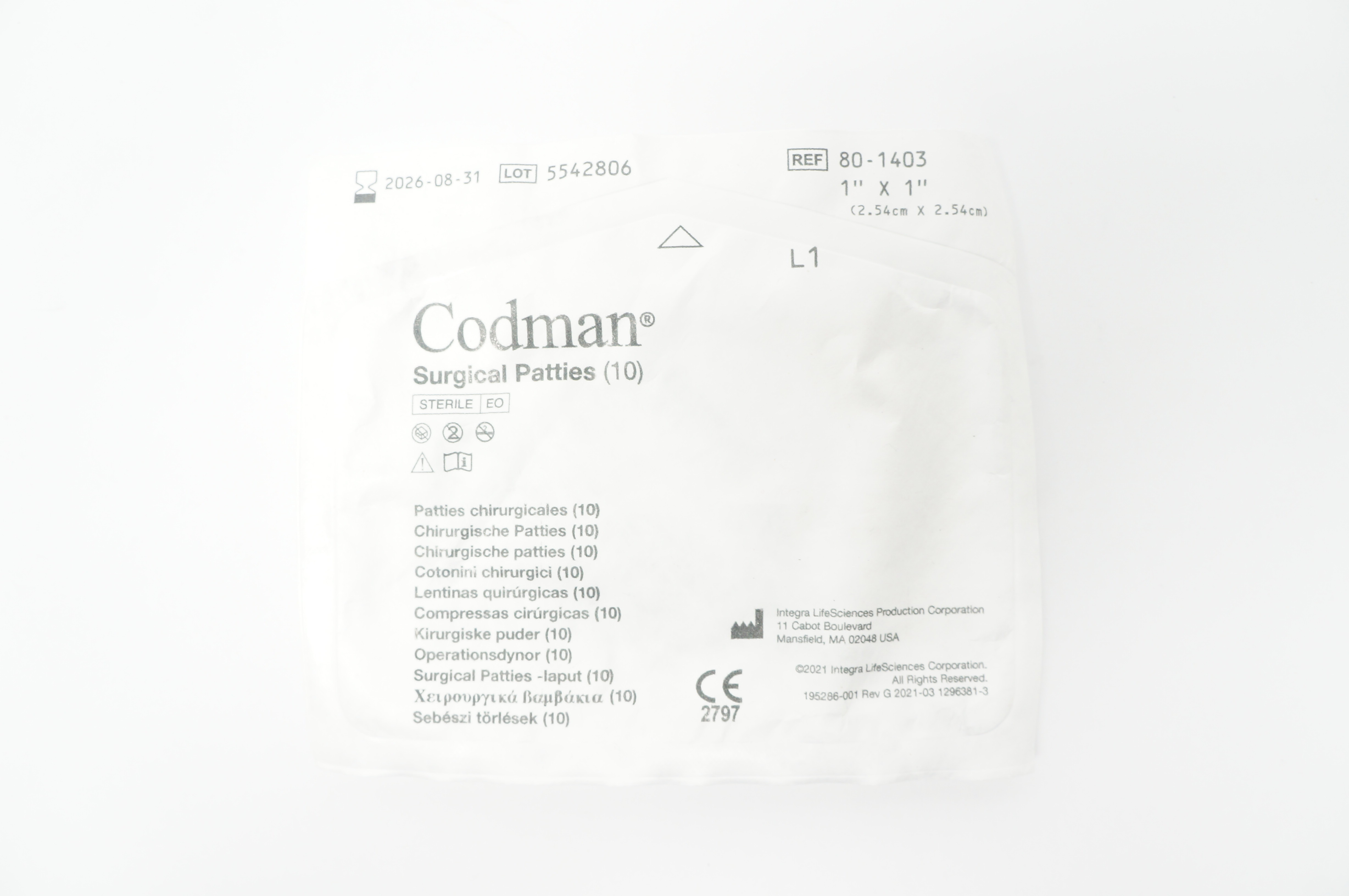 Codman 80-1403 Surgical Patties 1inch x 1inch - Pack of 10