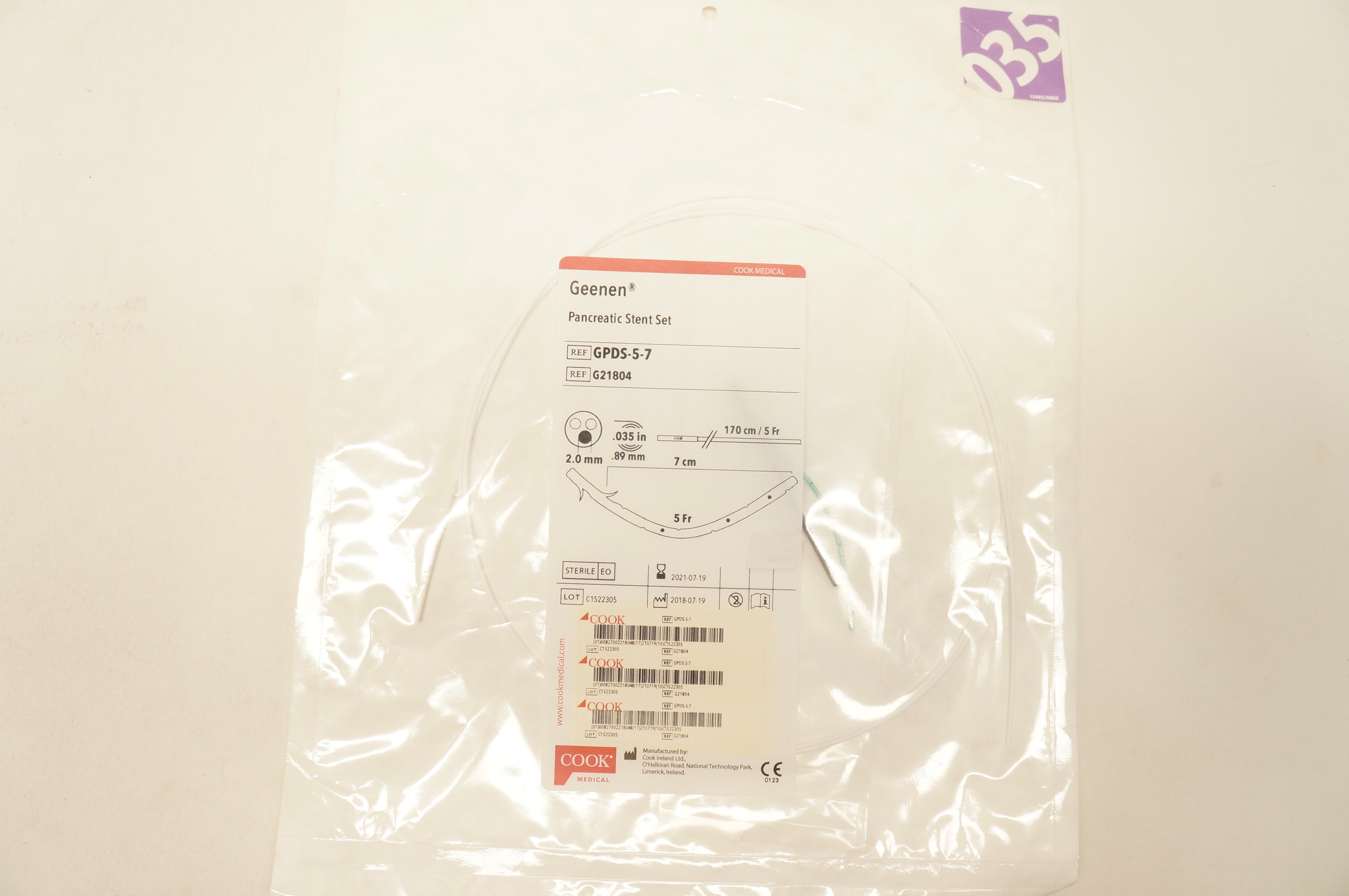 Cook Medical G21804 Geenen Pancreatic Stent Set 170cm 5Fr (x)