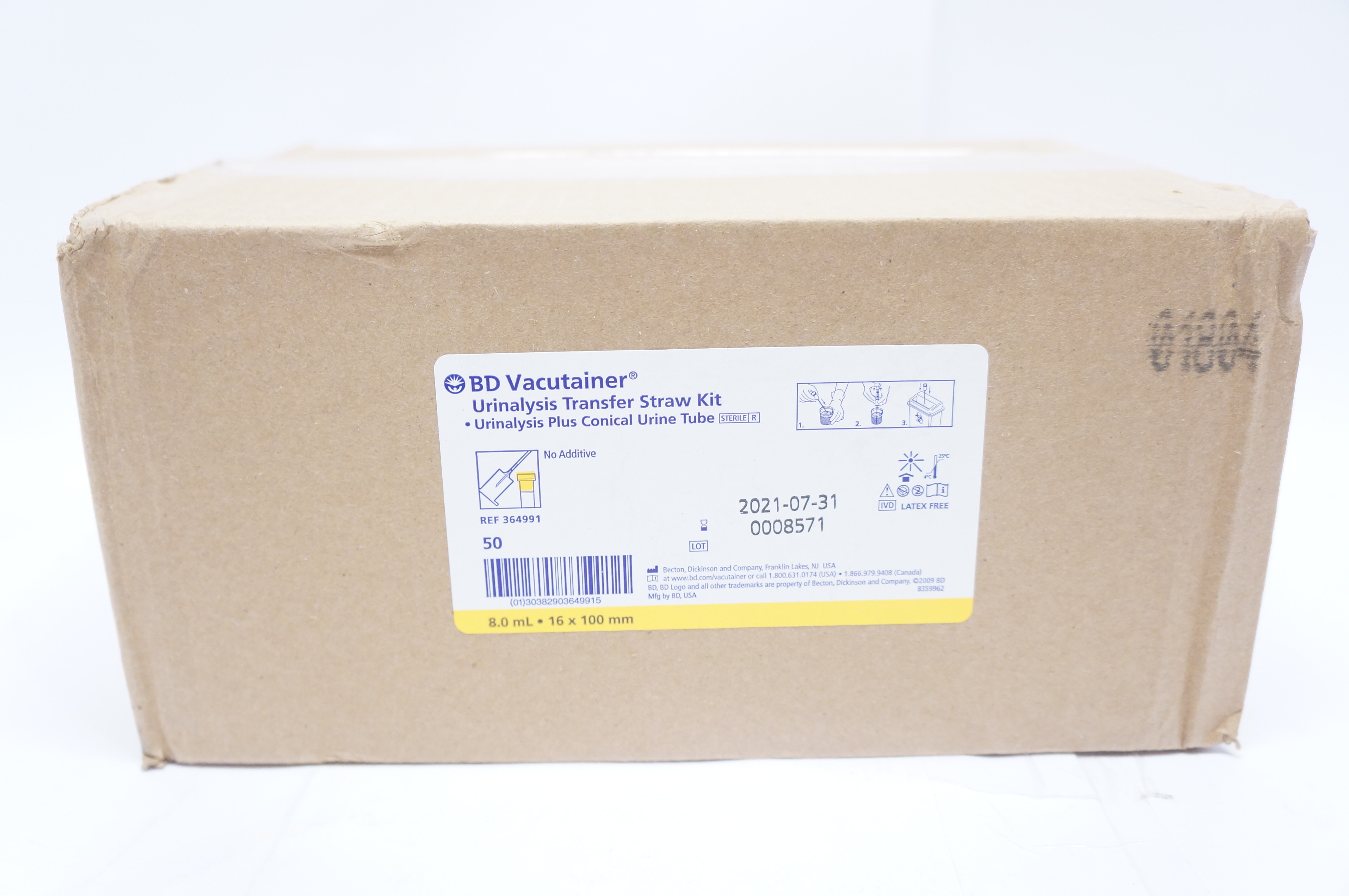 BD 364991 Vacutainer Urinalysis Transfer Straw Kit 8.0mL, 16 x 100mm