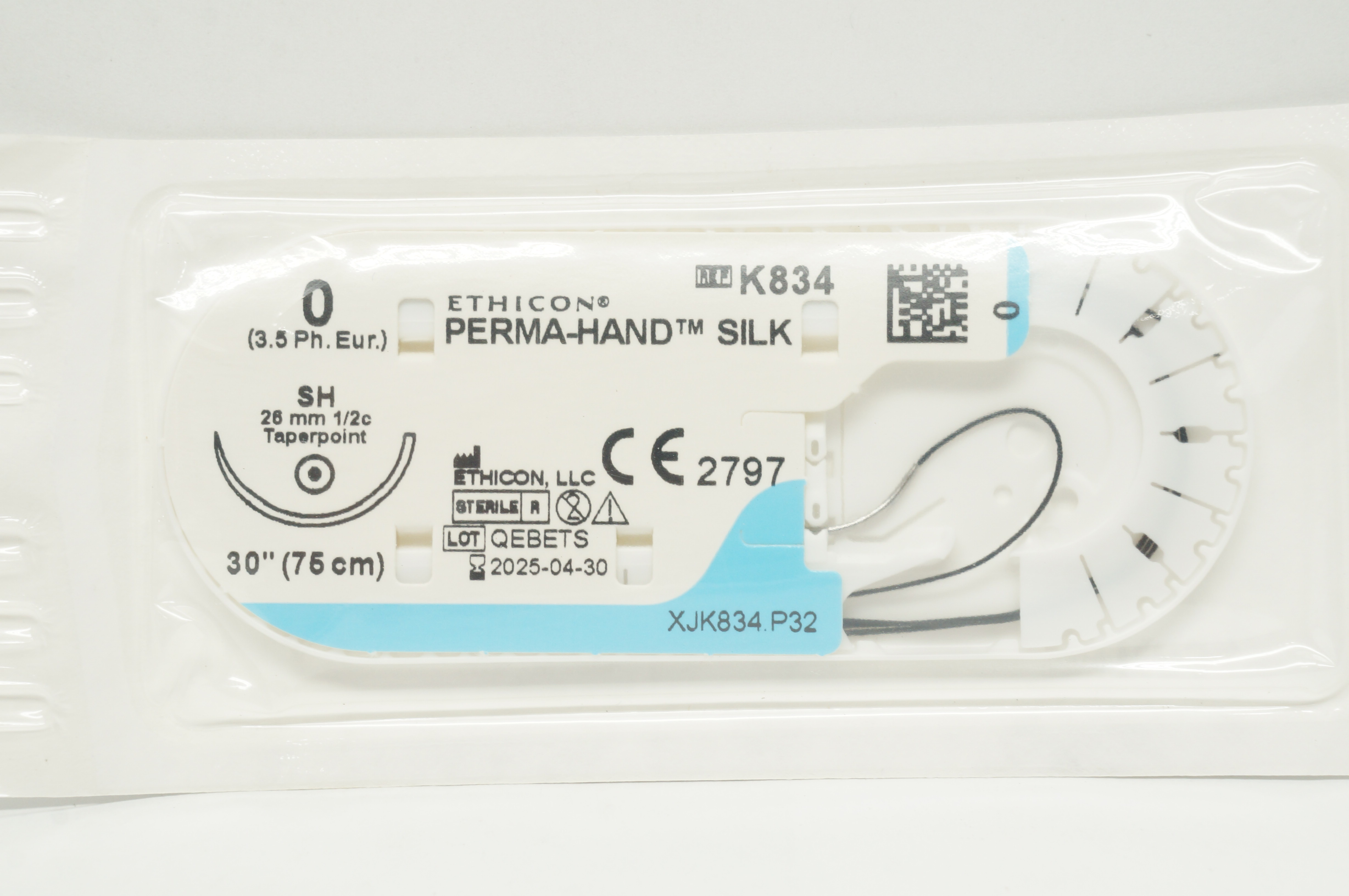 Ethicon K834 0 Perma-Hand Silk Stre SH 26mm 1/2c Taperpoint 30inch