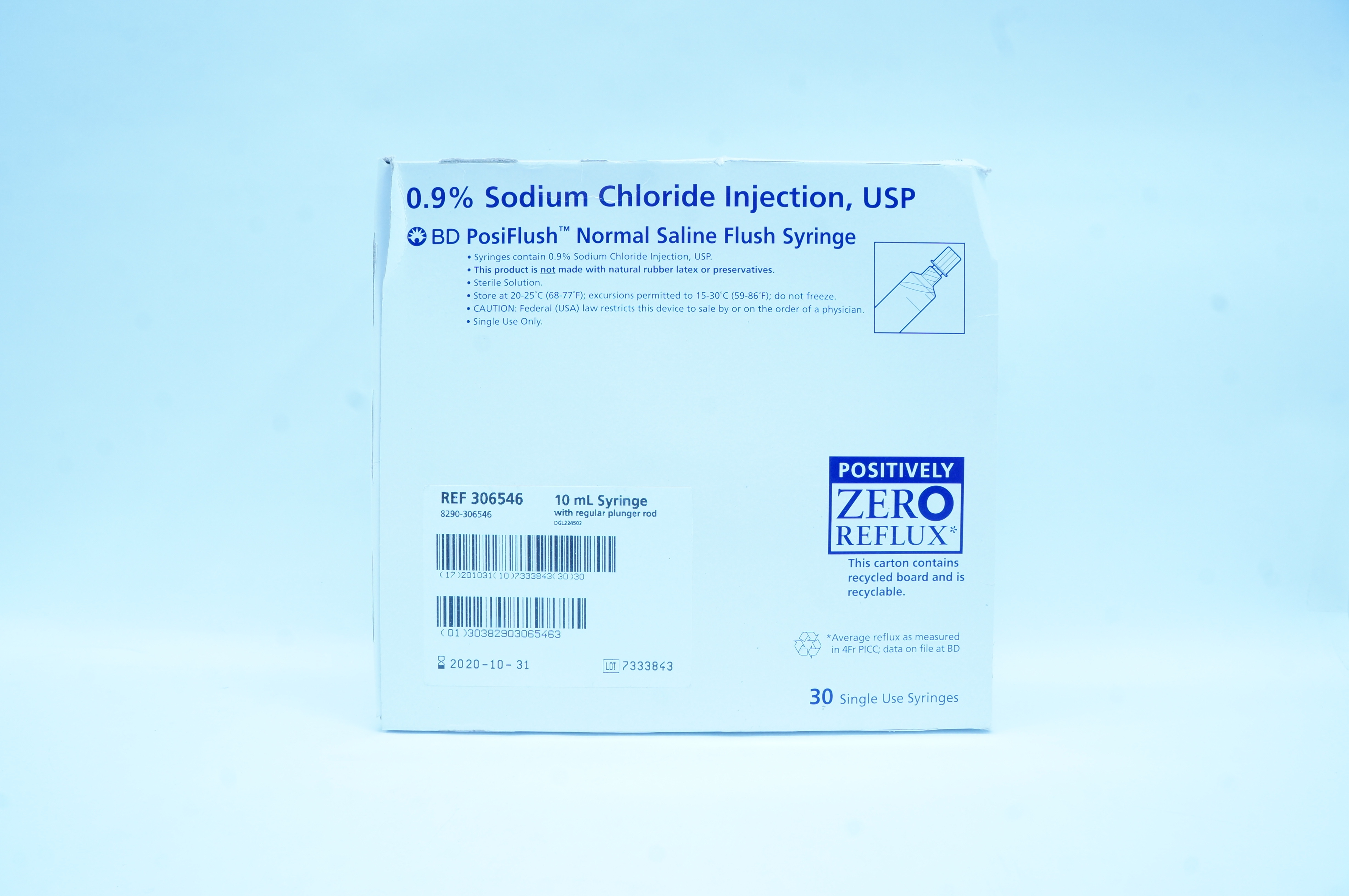 BD 306546 PosiFlush SureScrub Normal Saline Flush Syringe 10mL (x) - Box of 30
