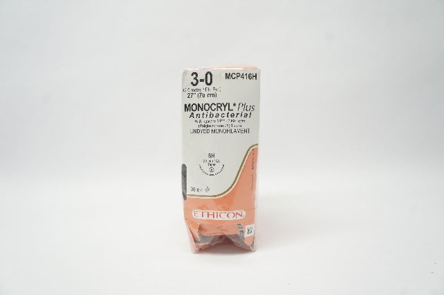 Ethicon MCP416H 3-0 MONOCRYL Plus Stre SH 26mm 1/2c Taper 27in - Box of 36 (x)