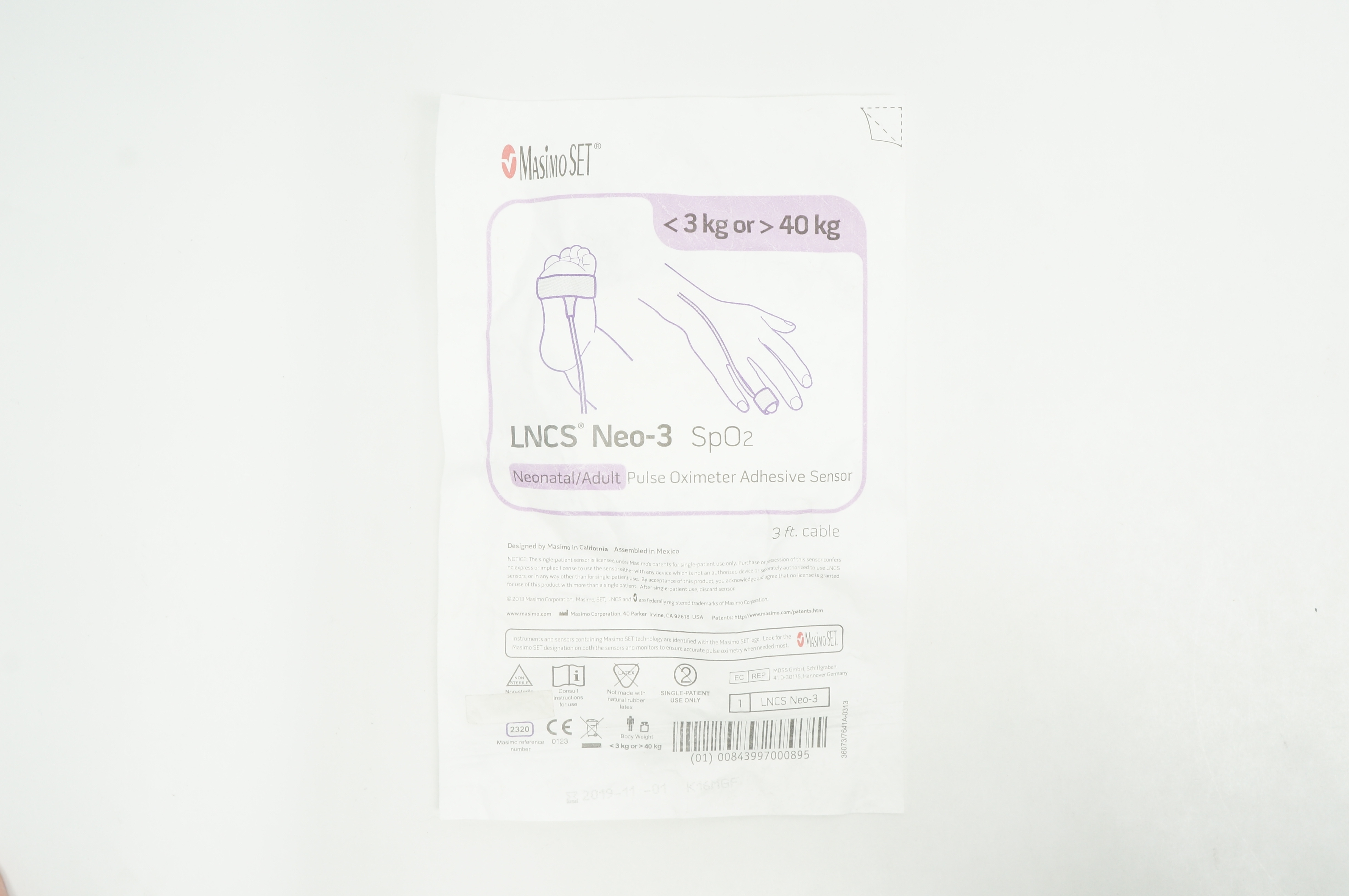 MasimoSet 2320 LNCS Neo-3 SpO₂ Pulse Oximeter Adhesive Sensor, <3kg or > 40kg(x)