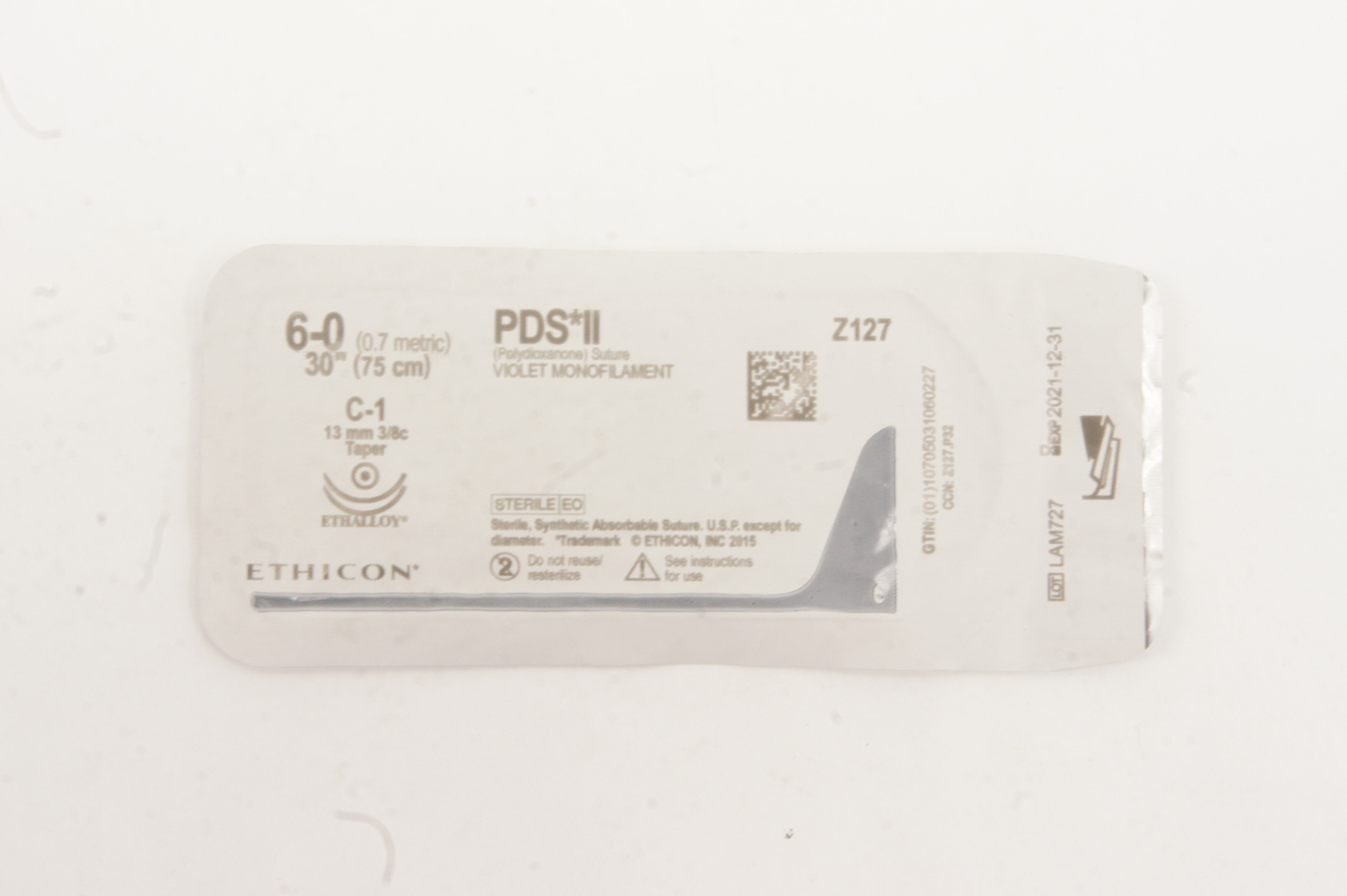 Ethicon Z127 6-0 PDS II, C-1, 13mm 3/8c Taper, 30inch