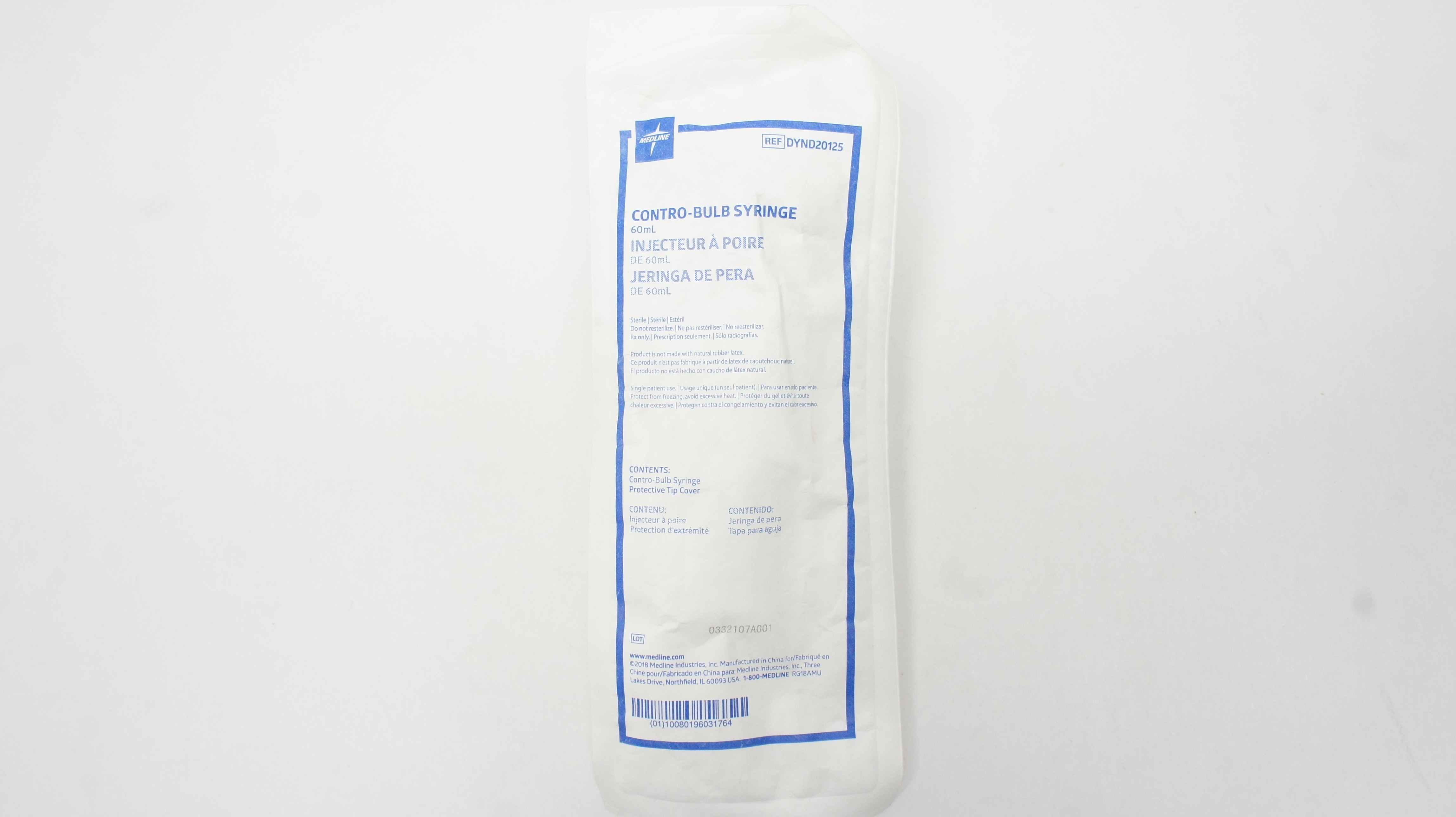 Medline DYND20125 Contro-Bulb Syringe 60mL, Protective Tip Cover