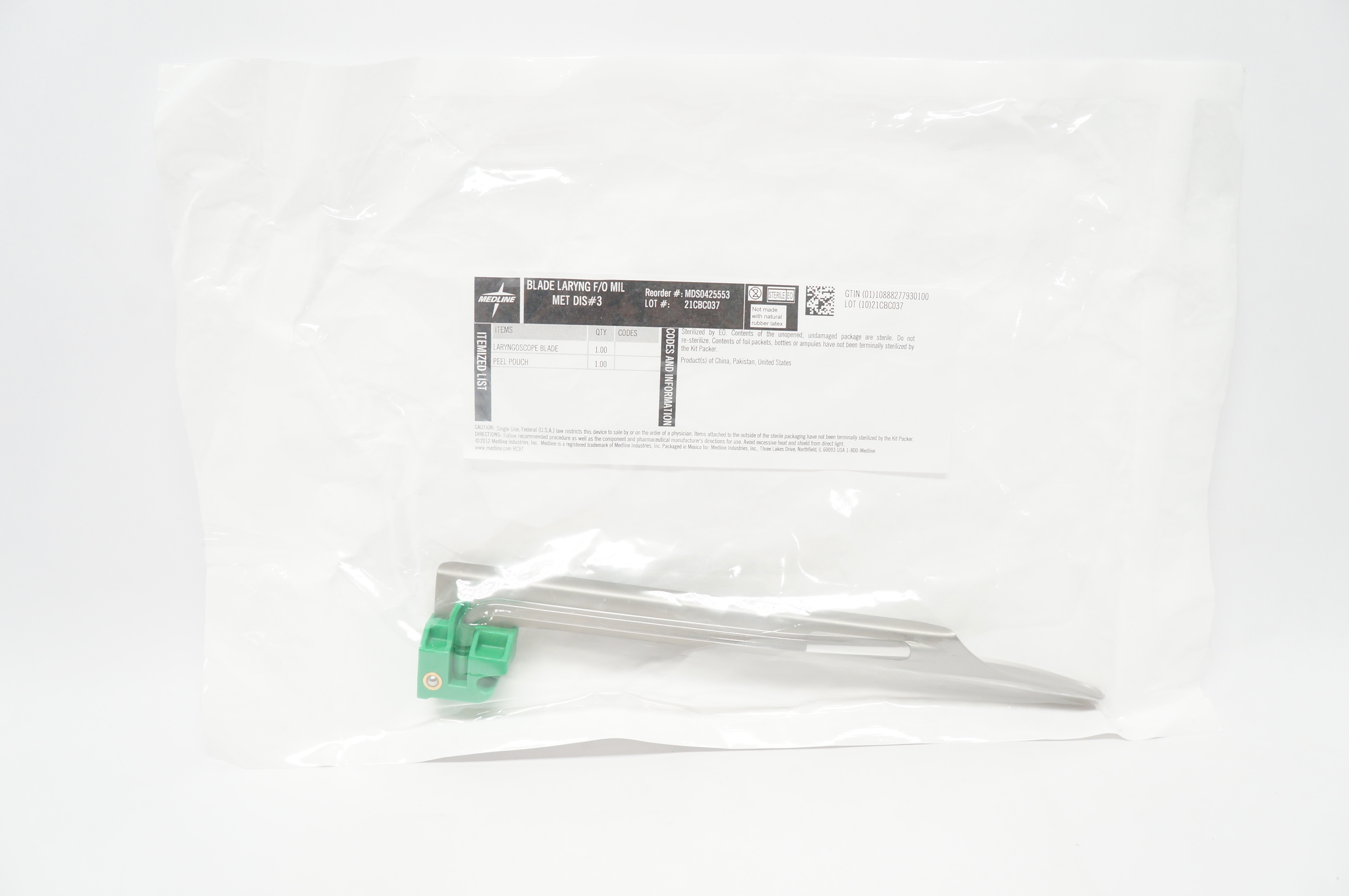 Medline MDS0425553 Blade Laryng F/O MIL MET DIS #3