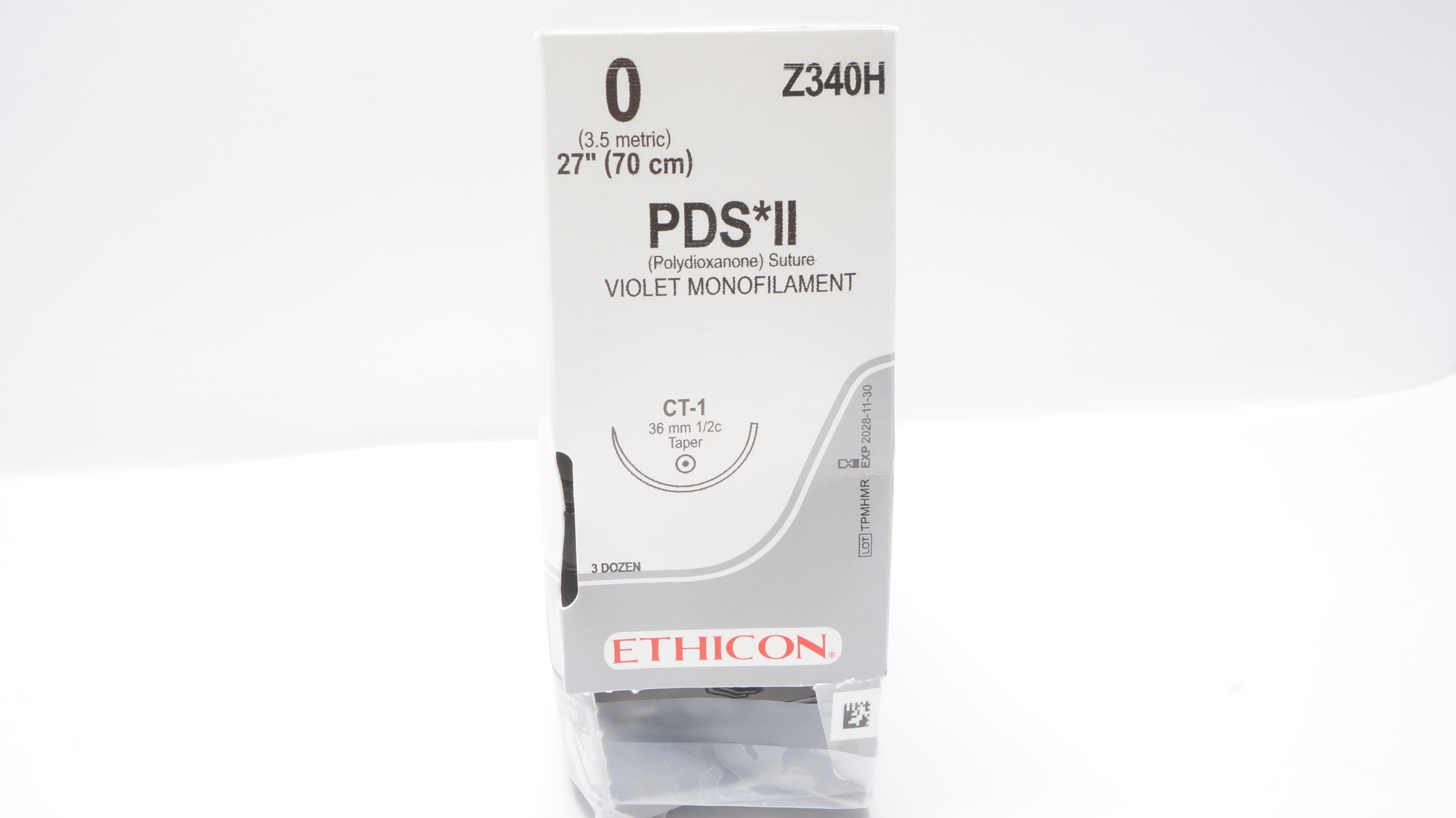 Ethicon Z340H 0 PDS II Polydioxanone Stre CT-1 36mm 1/2c Taper 27inch -Box of 31