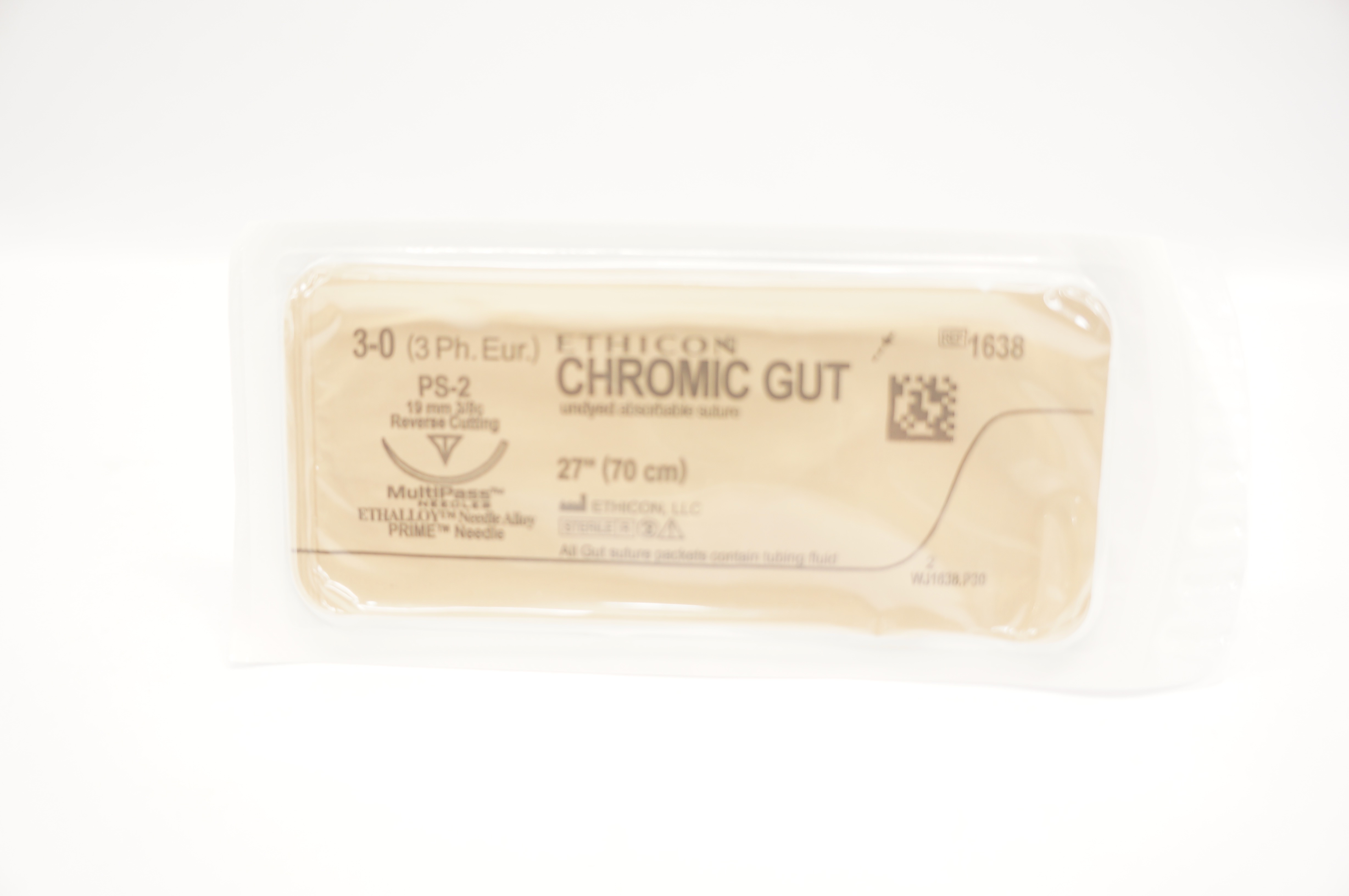 Ethicon 1638 3-0 Chromic Gut PS-2 19mm 3/8c Reverse Cutting 27inch