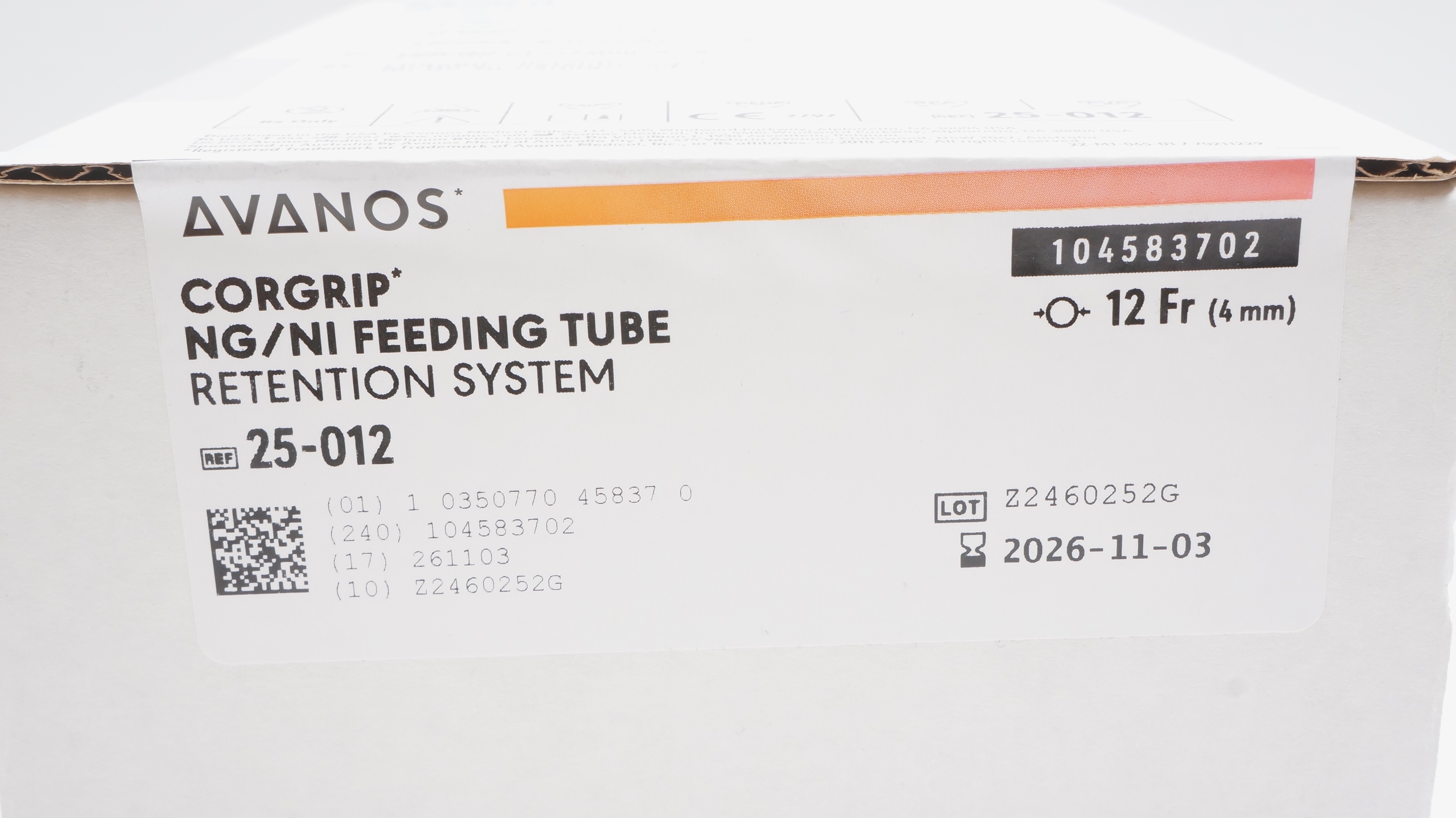 Tube Retention System Avanos 25-012 Corgrip NG/NI Feeding Tube Retention System 12Fr - Box of 10