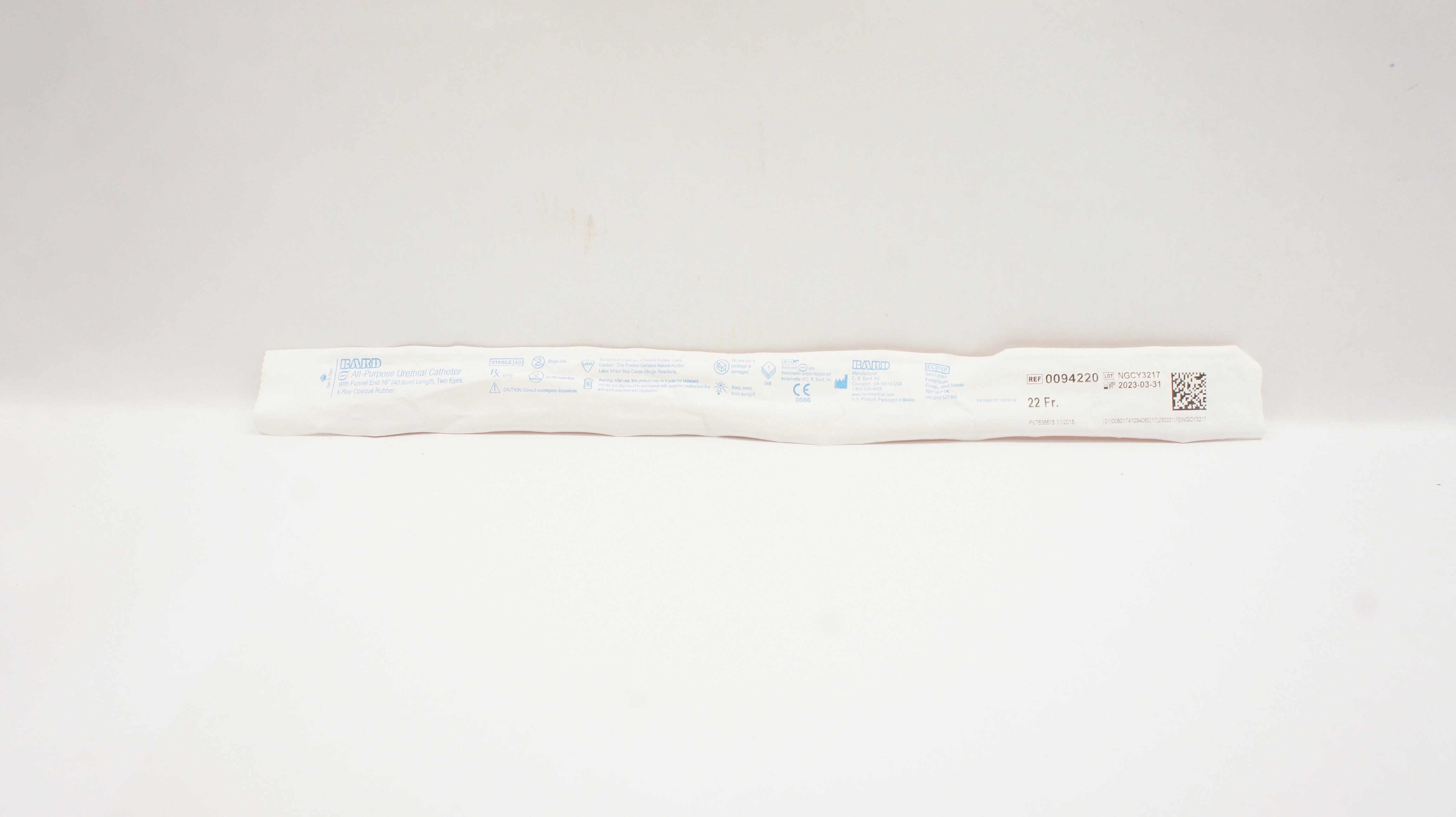 Bard 0094220 All-Purpose Urethral Cath. with Funnel End 16inch Length 22Fr.