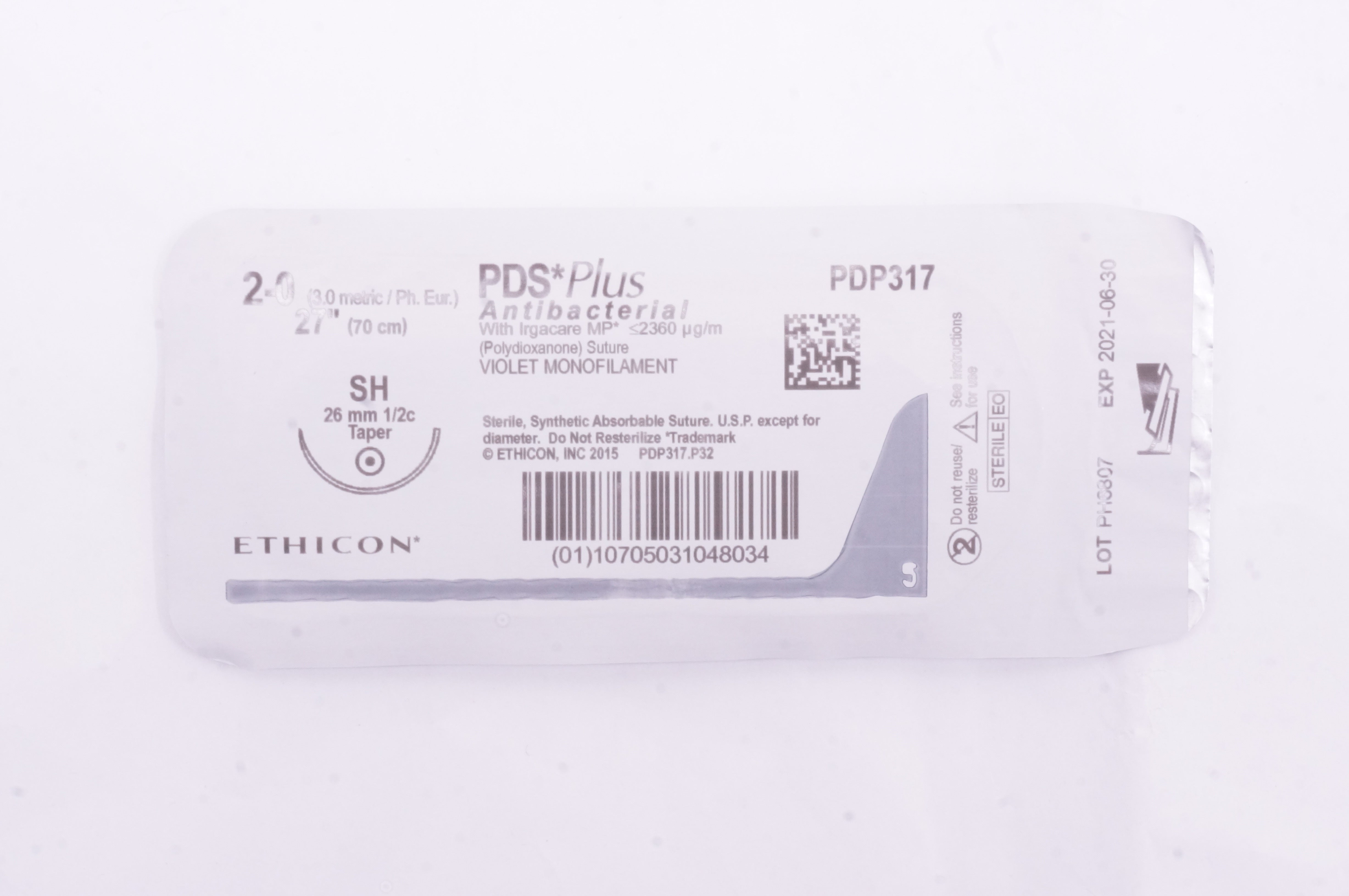 Ethicon PDP317 2-0 PDS Plus, SH, 26mm 1/2c Taper, 27inch