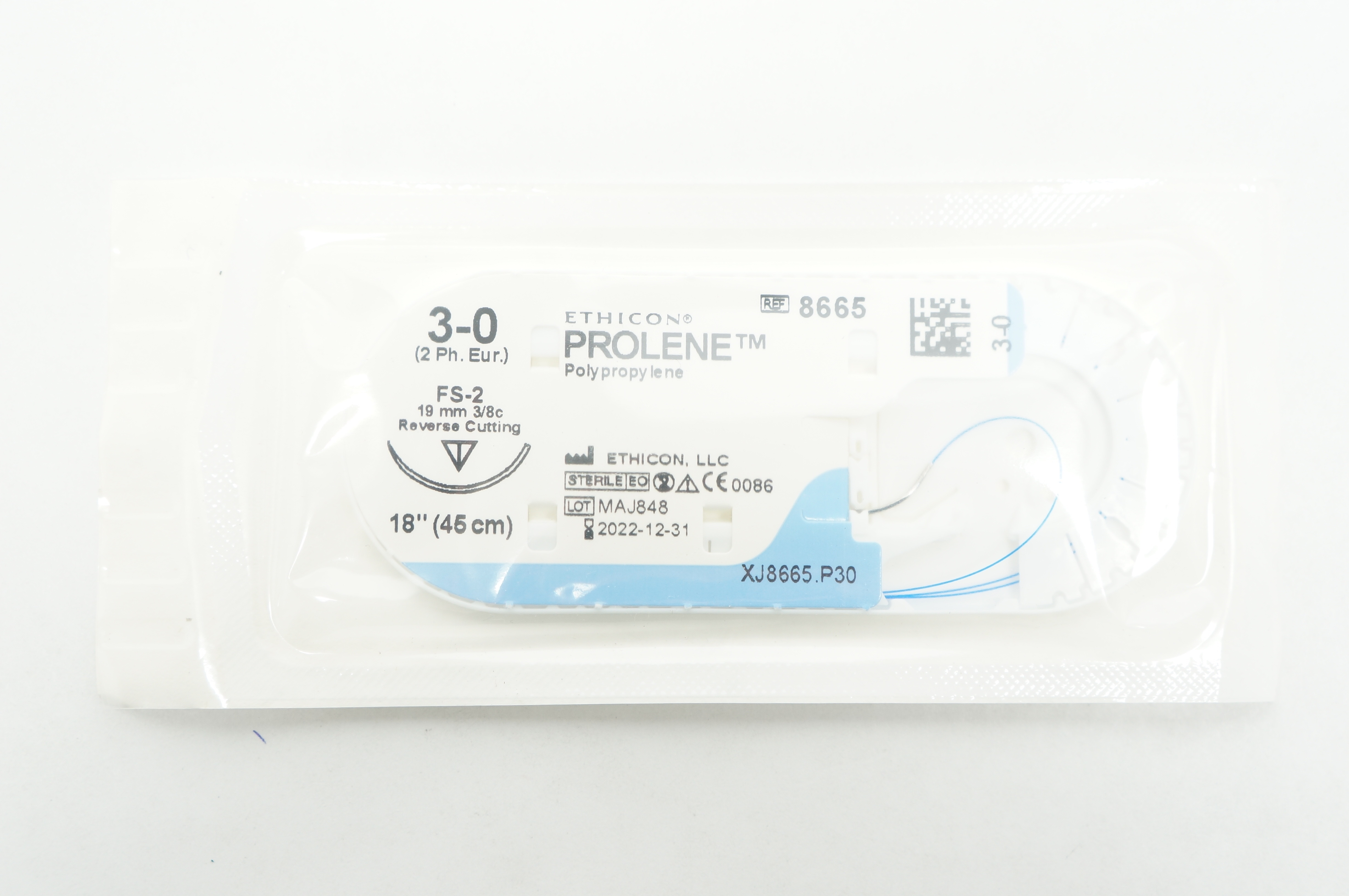 Ethicon 8665 3-0 PROLENE, FS-2, 19mm 3/8c Reverse Cutting, 18 inch