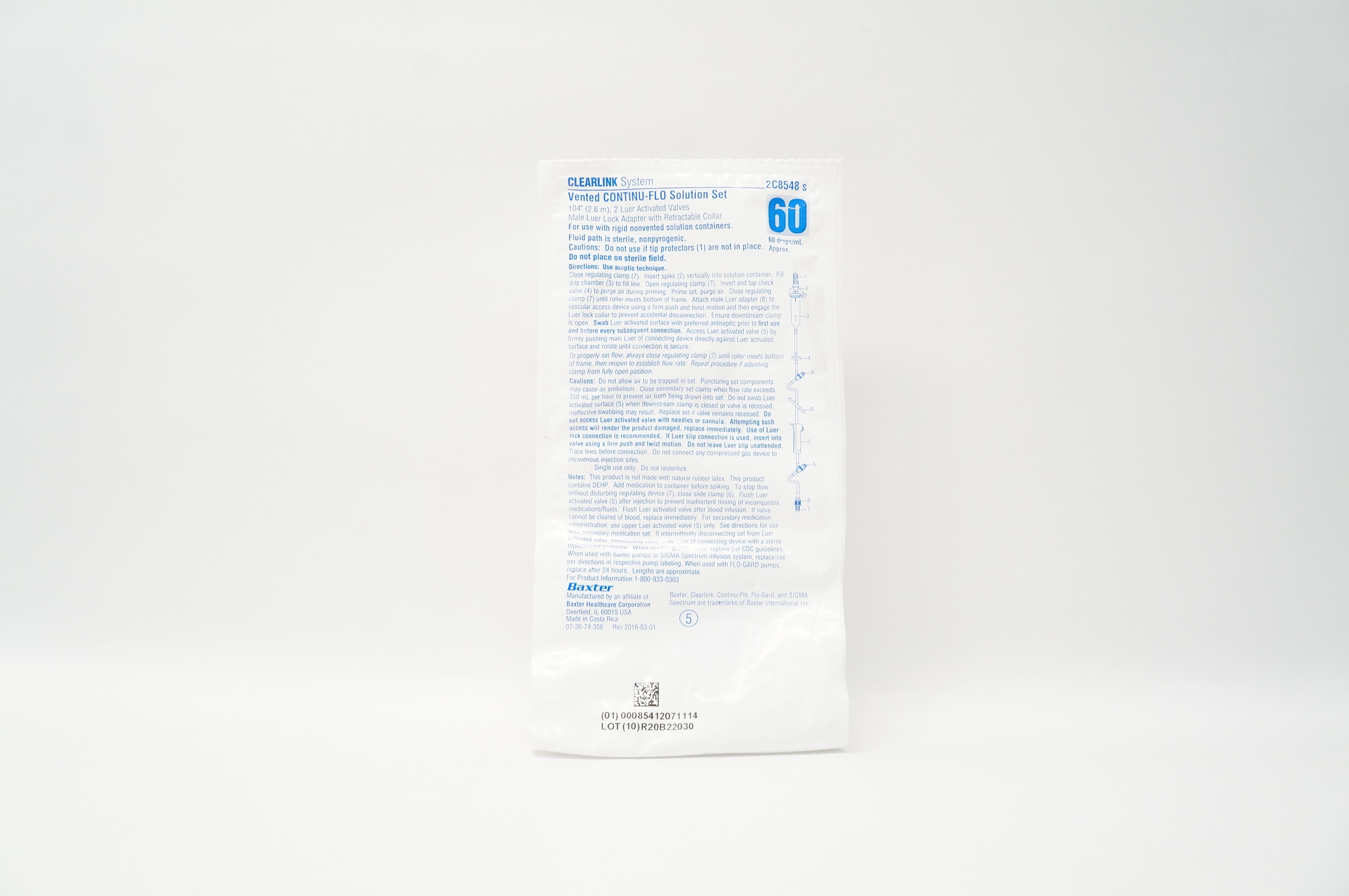 Baxter 2C8548s Clearlink System Vented Continu-Flo Solution Set 104 inch