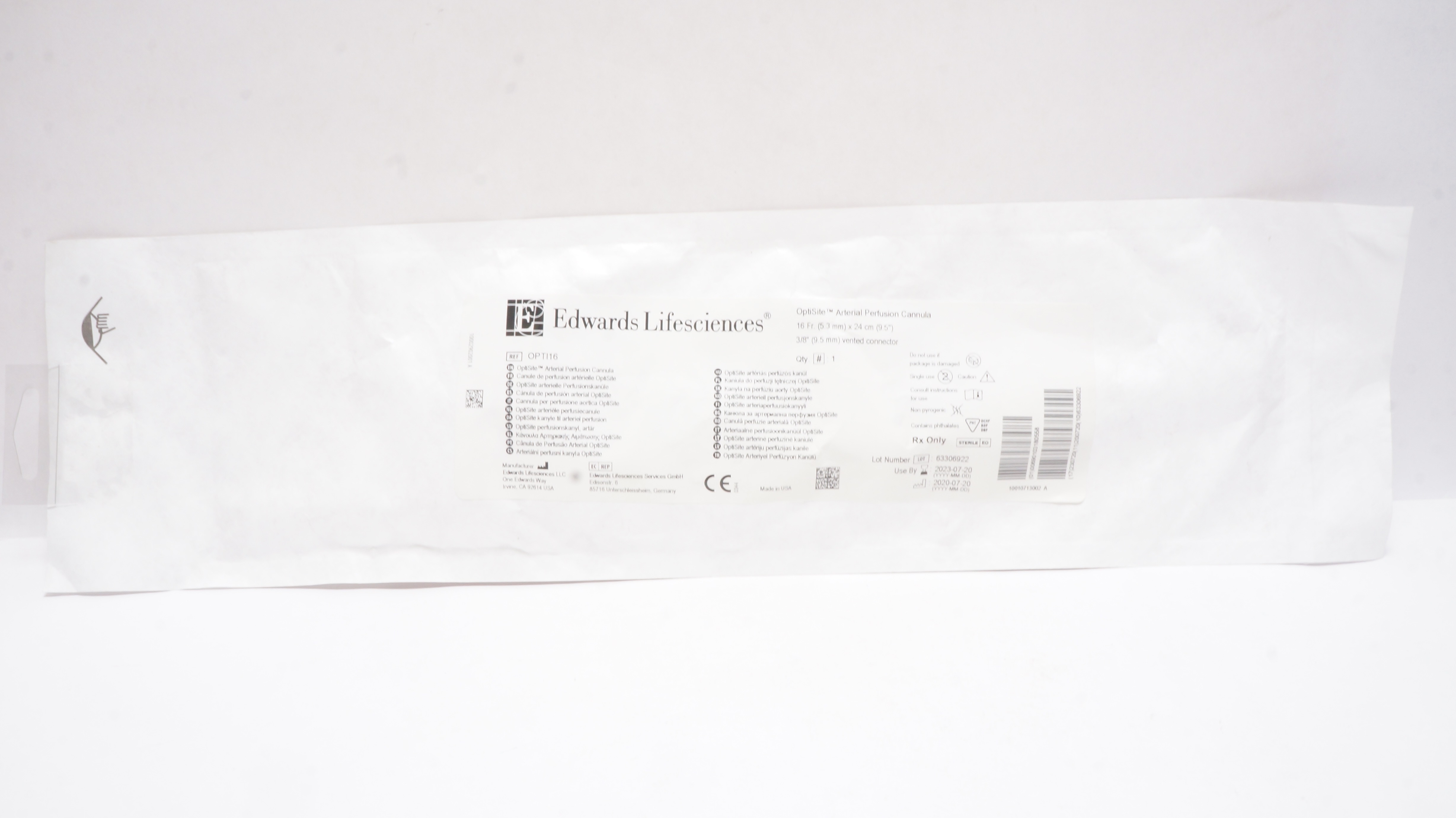 Edwards Lifesciences OPTI16 OptiSite Arterial Perfusion Cannula 16Fr x
