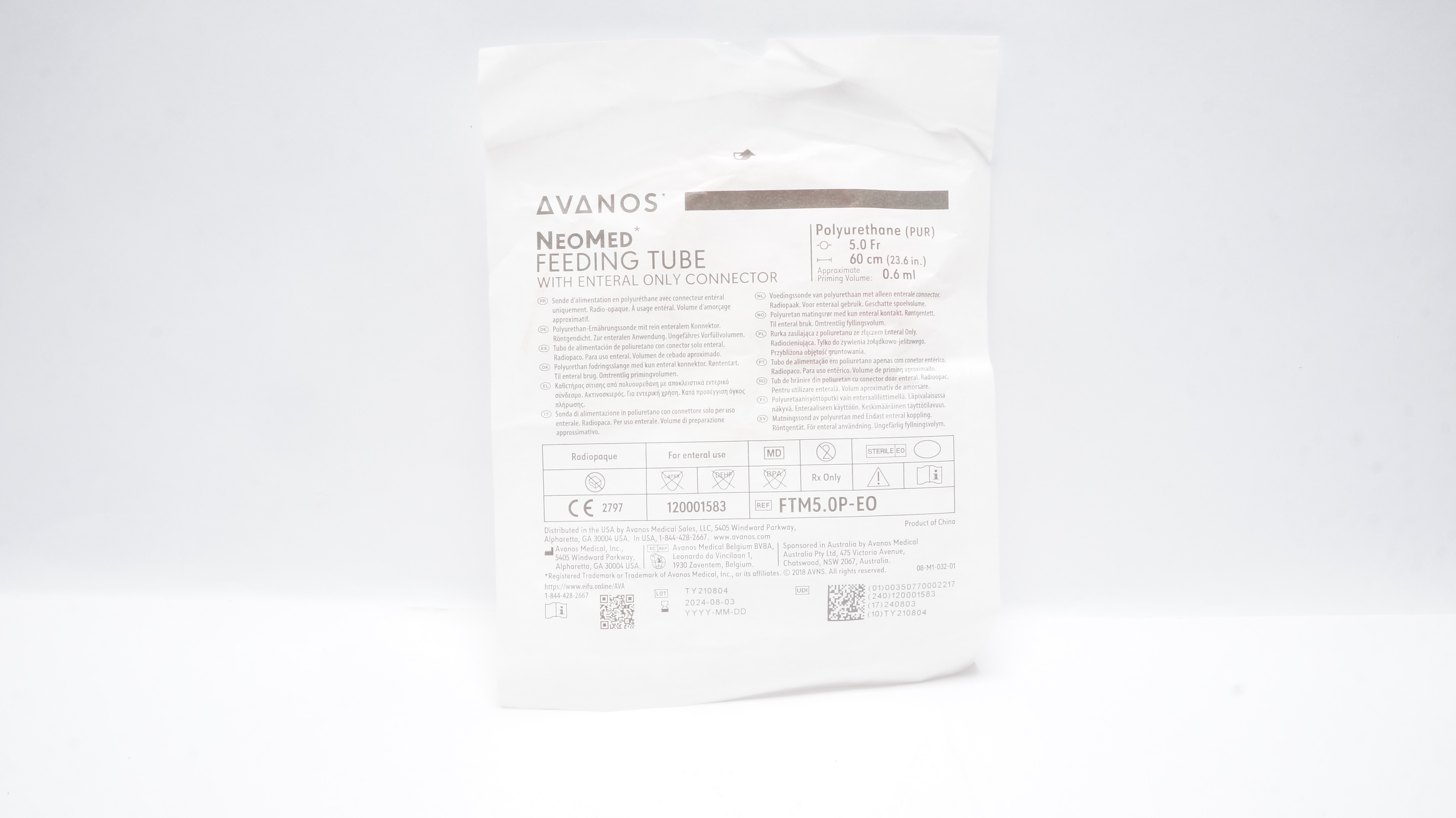Avanos FTM5.0P-EO NeoMed Feeding Tube (PUR) 5.0Fr x 60cm 02.6mL (x)