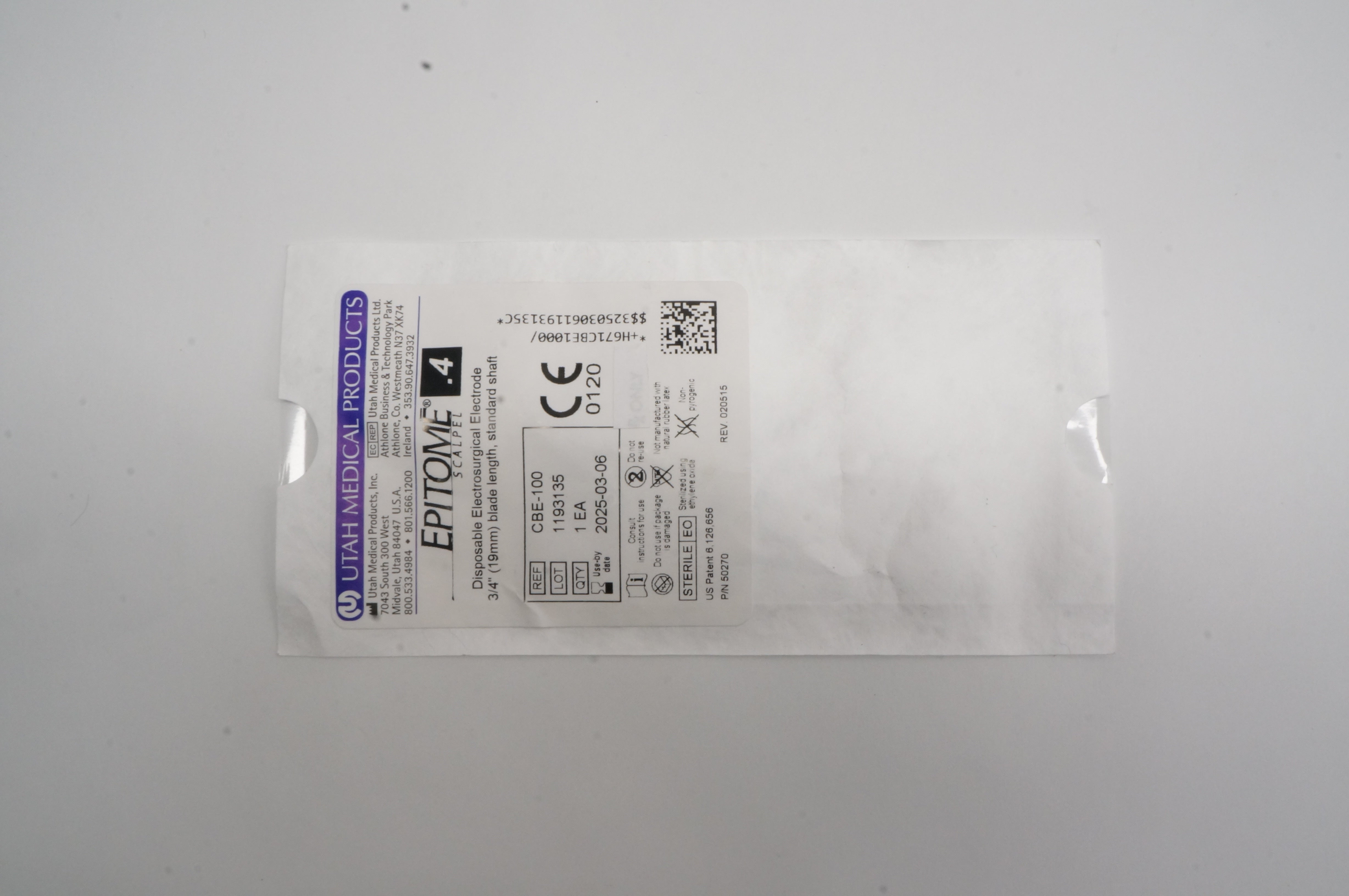 Utah Medical CBE-100 Epitome .4 Disposable Electrosurgical Electrode 3/4in