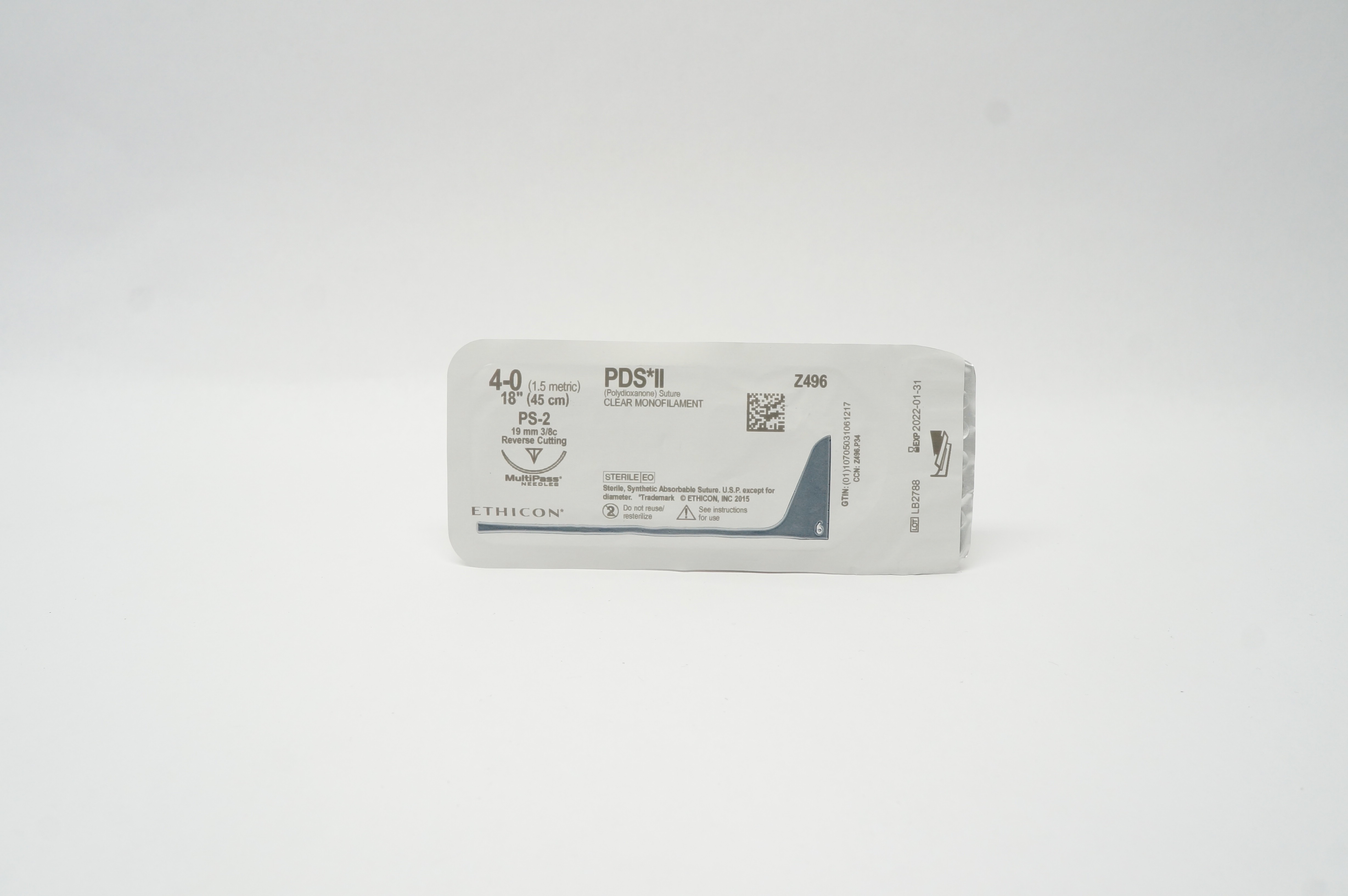 Ethicon Z496 4-0 PDS II CLEAR MONOFILAMENT PS-2 19mm 3/8c 18inch (x)