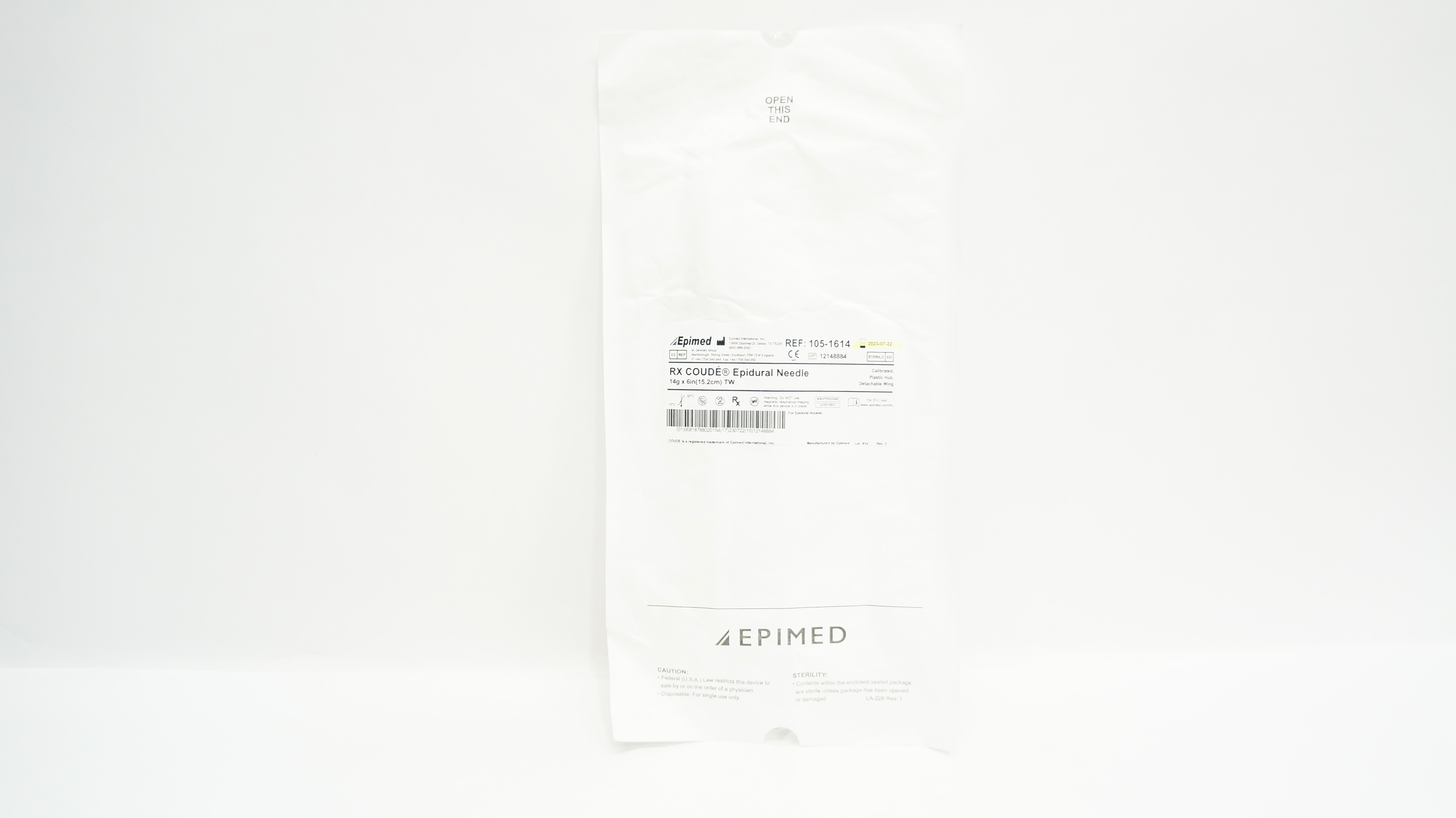 Epimed 1051614 RX Coude Epidural Needle 14g x 6In (x)