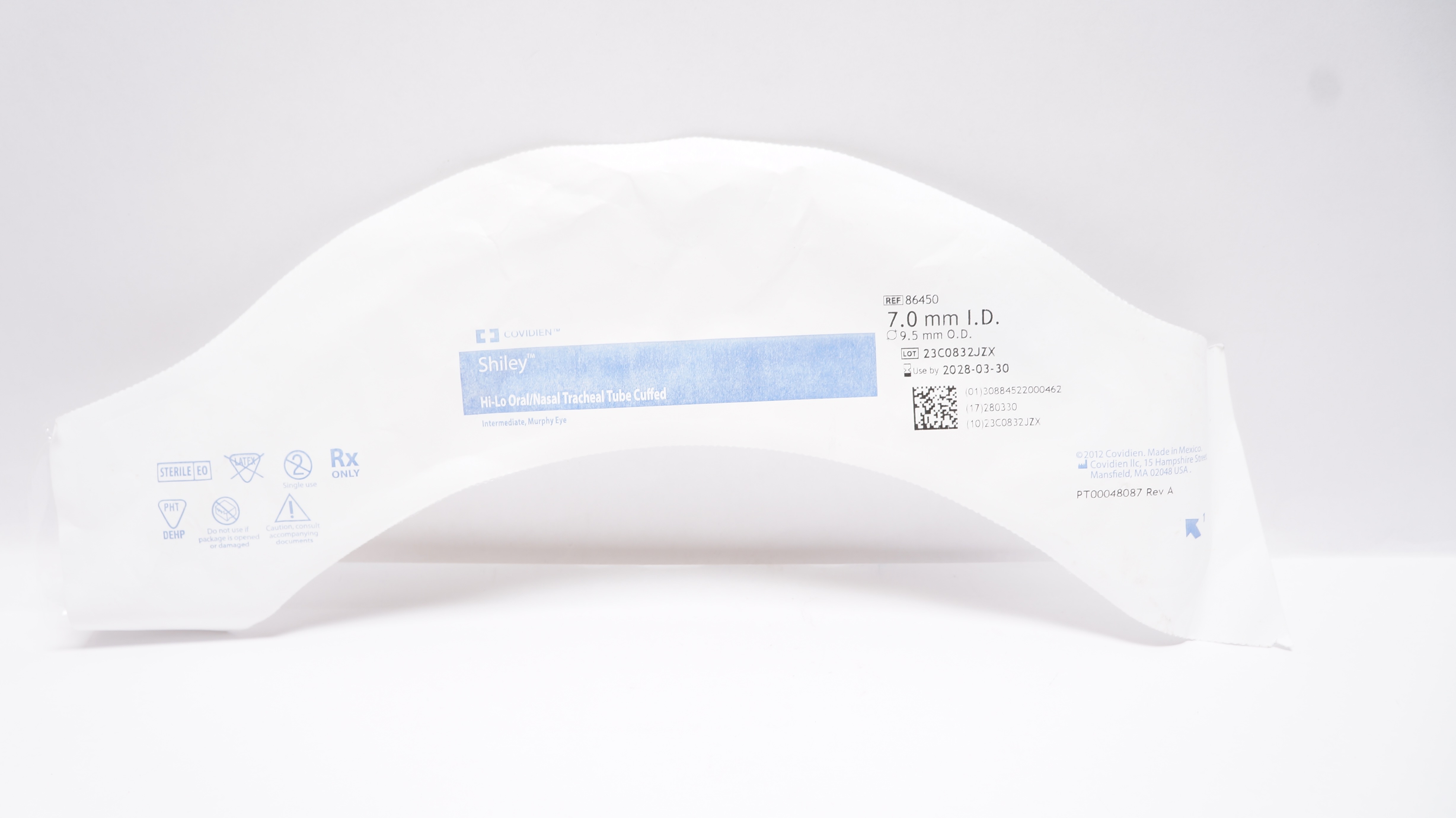 Covidien 86450 Shiley Hi-Lo Oral/Nasal Tracheal Tube Cuffed 7.0 ID mm x 9.5mm OD