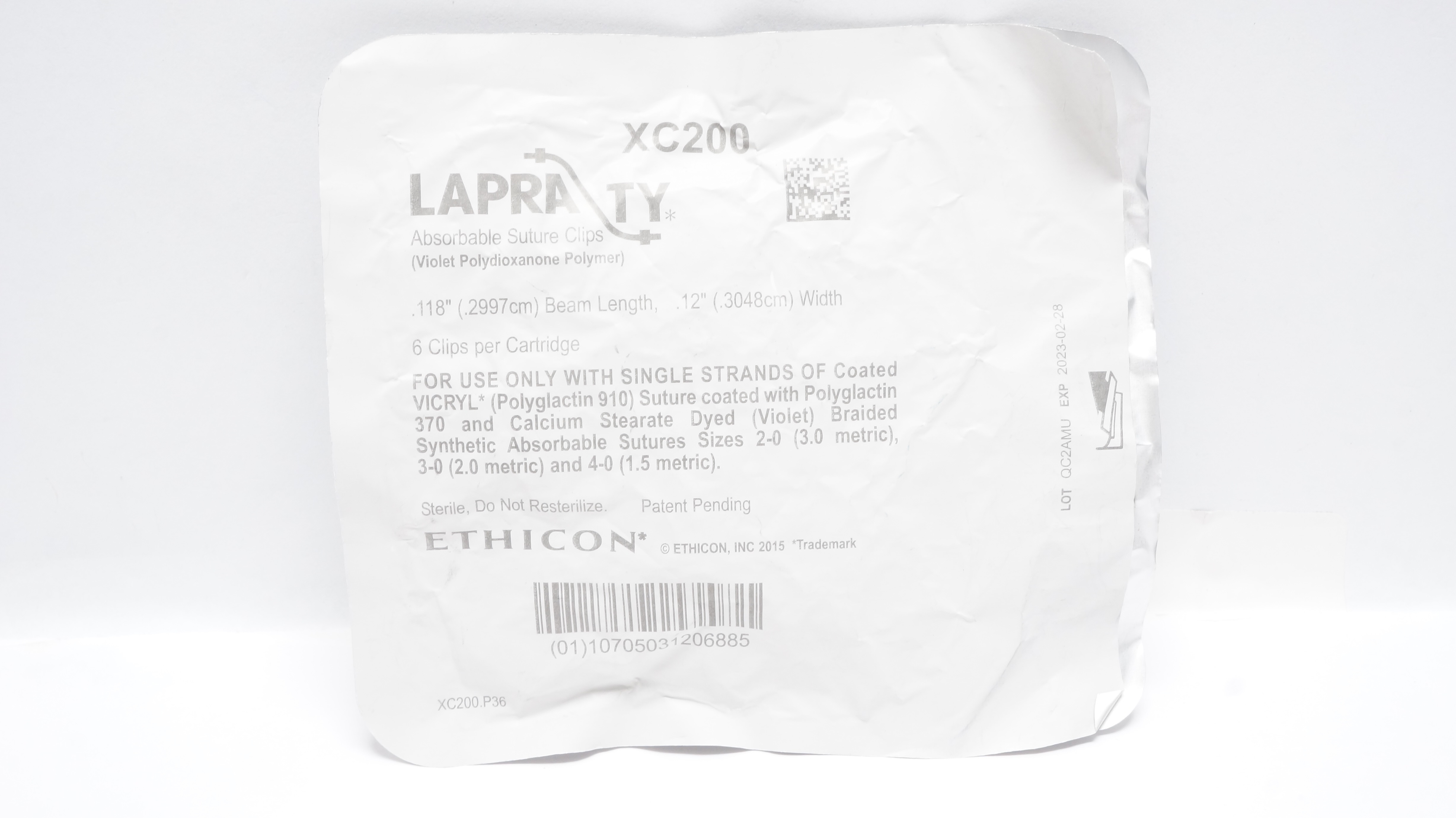 Ethicon XC200 LAPRA TY Absorbable Stre Clips, Beam Length 12inch x 118inch (x)