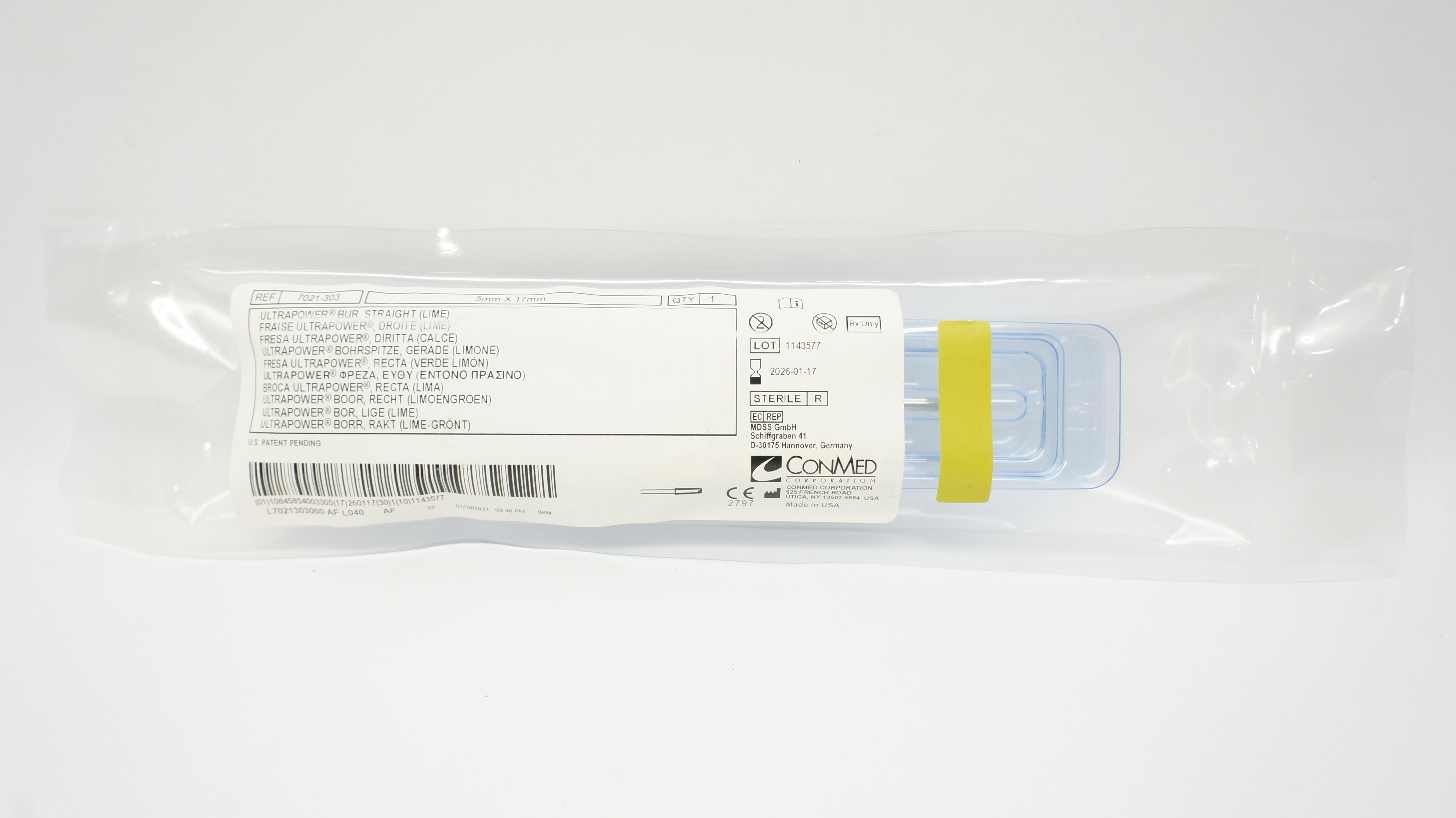 ConMed 7021303 Ultrapower Bur Straight 5mm x 17mm