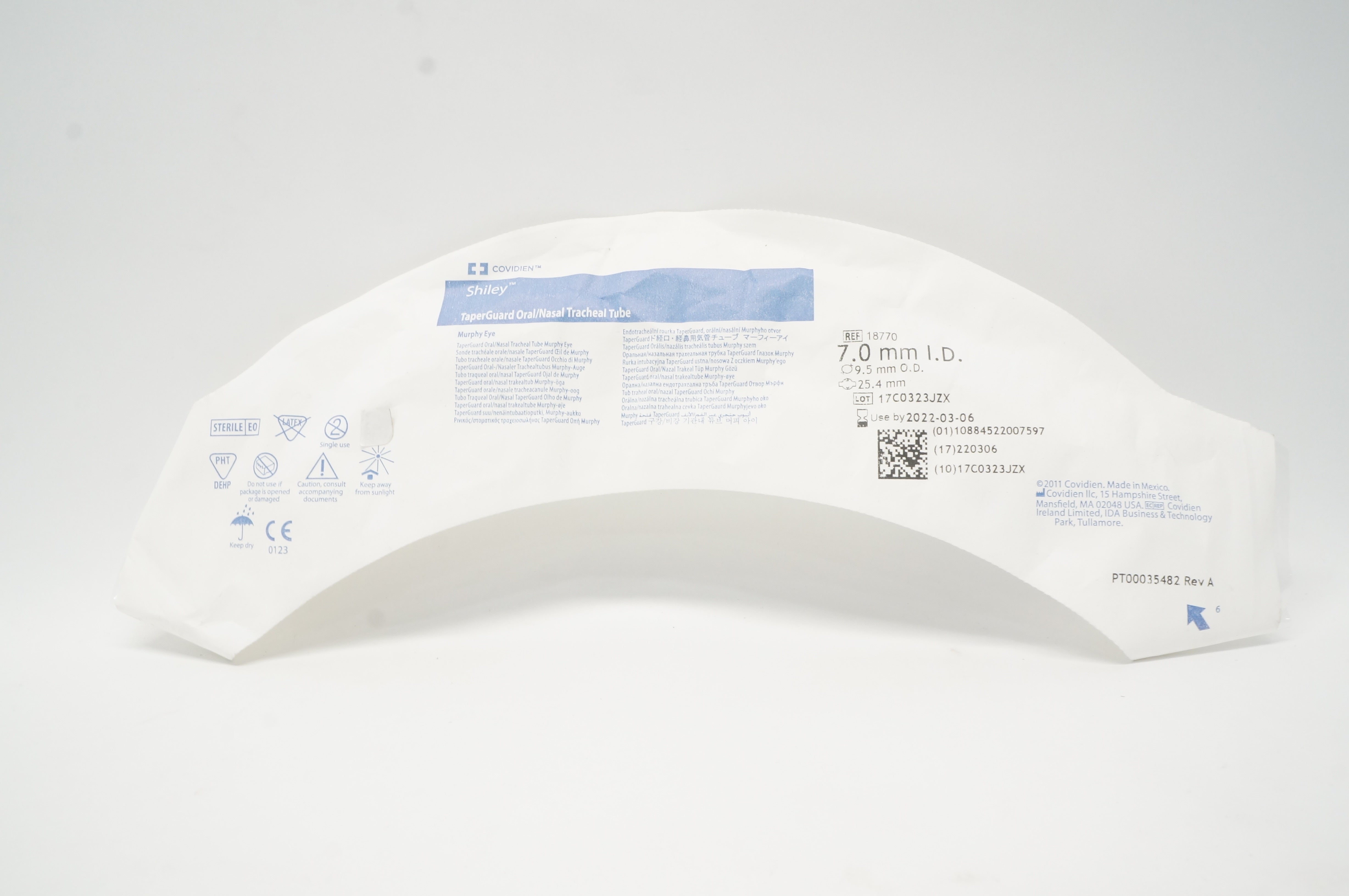 Covidien 18770 Shiley TaperGuard Oral/Nasal Tracheal Tube 7.0ID x 9.5OD (x)