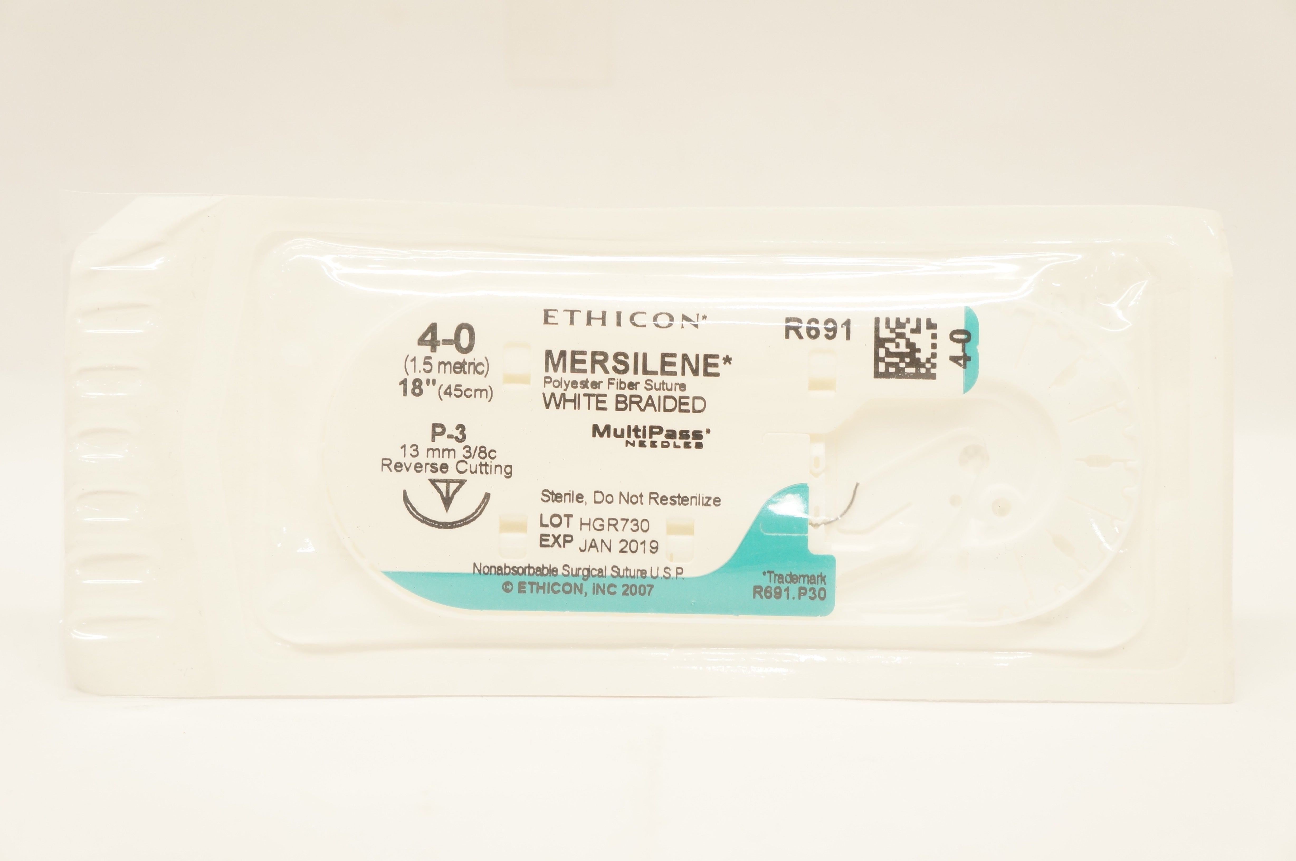 Ethicon R691 4-0 MERSILENE Stre P-3 13mm 3/8c Reverse Cutting, 18inch (x)