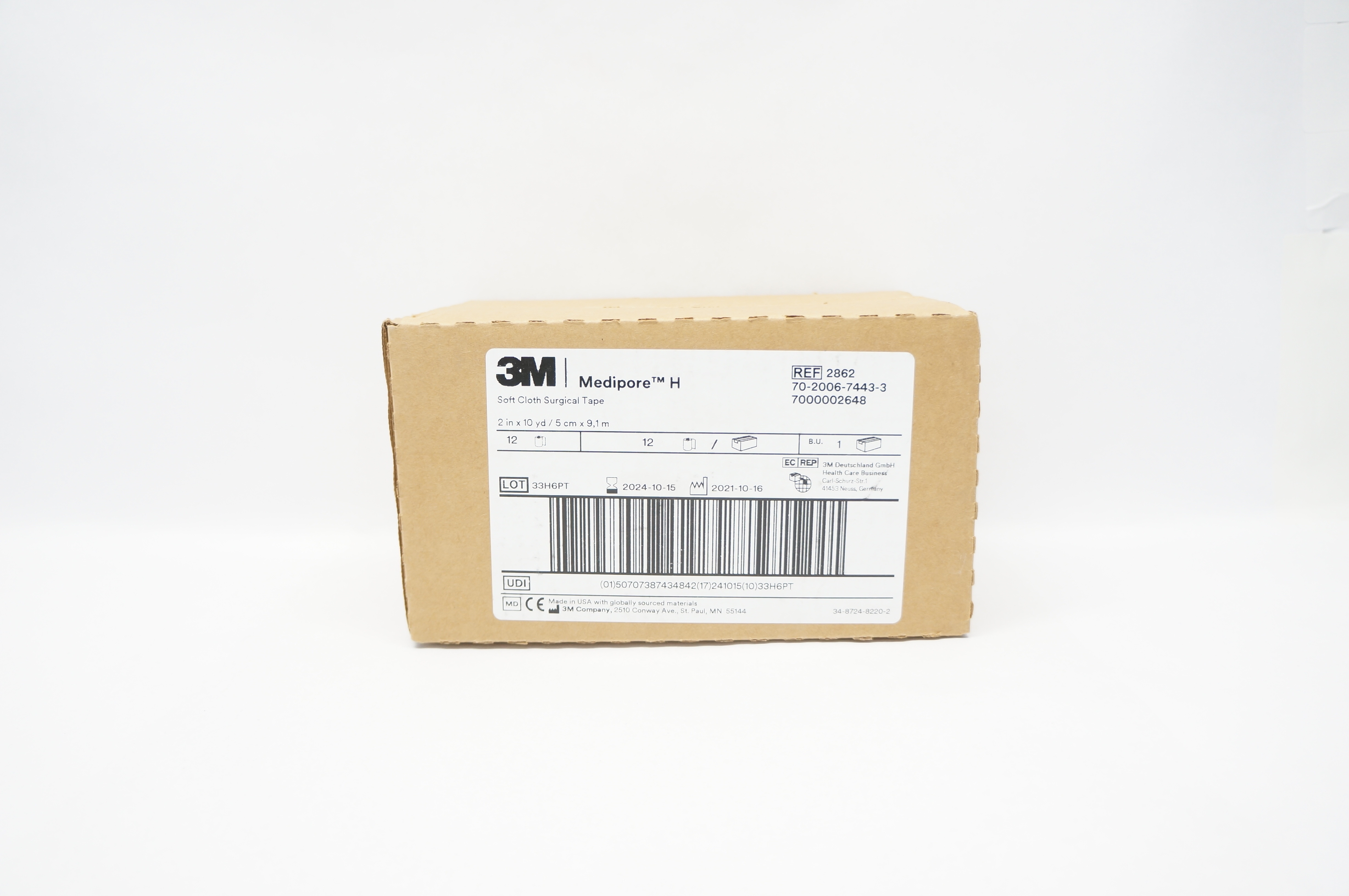 3M 2862 Medipore-H Soft Cloth Surgical Tape 2inch x 10yd. - Case of 12